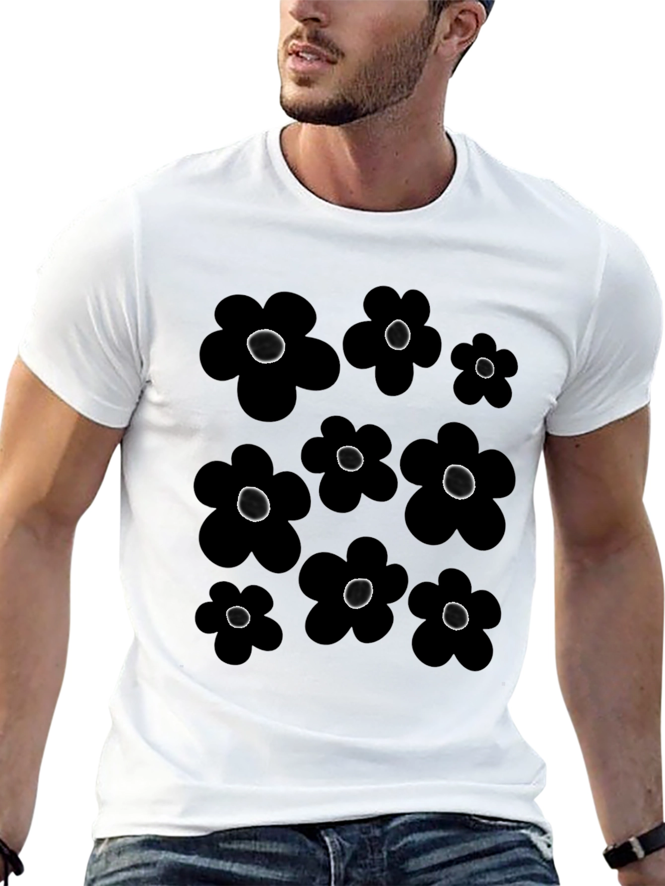 Black Floral Pattern T-Shirt