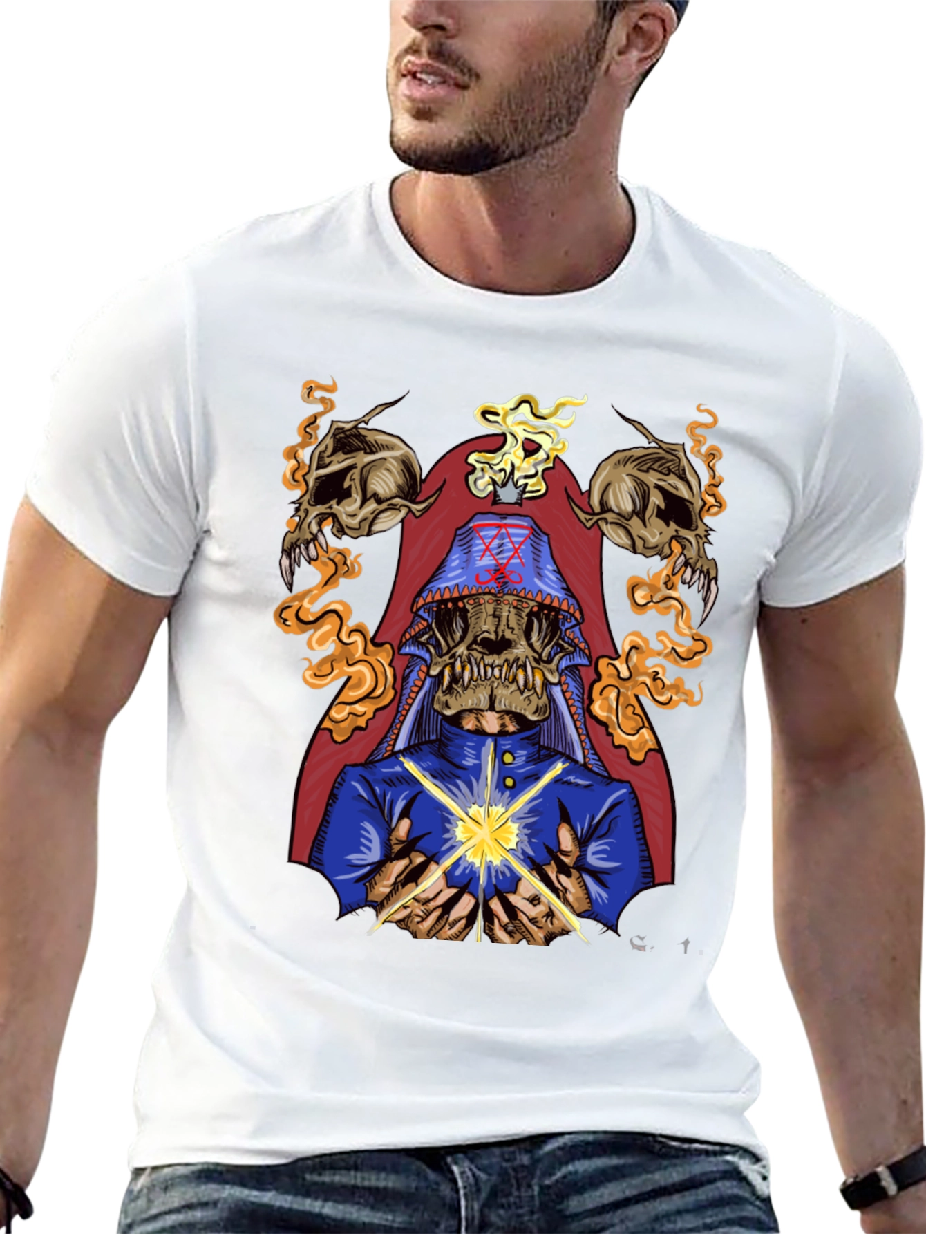 Occult Skull Graphic Tee - Dark Aesthetic Cotton T-Shirt