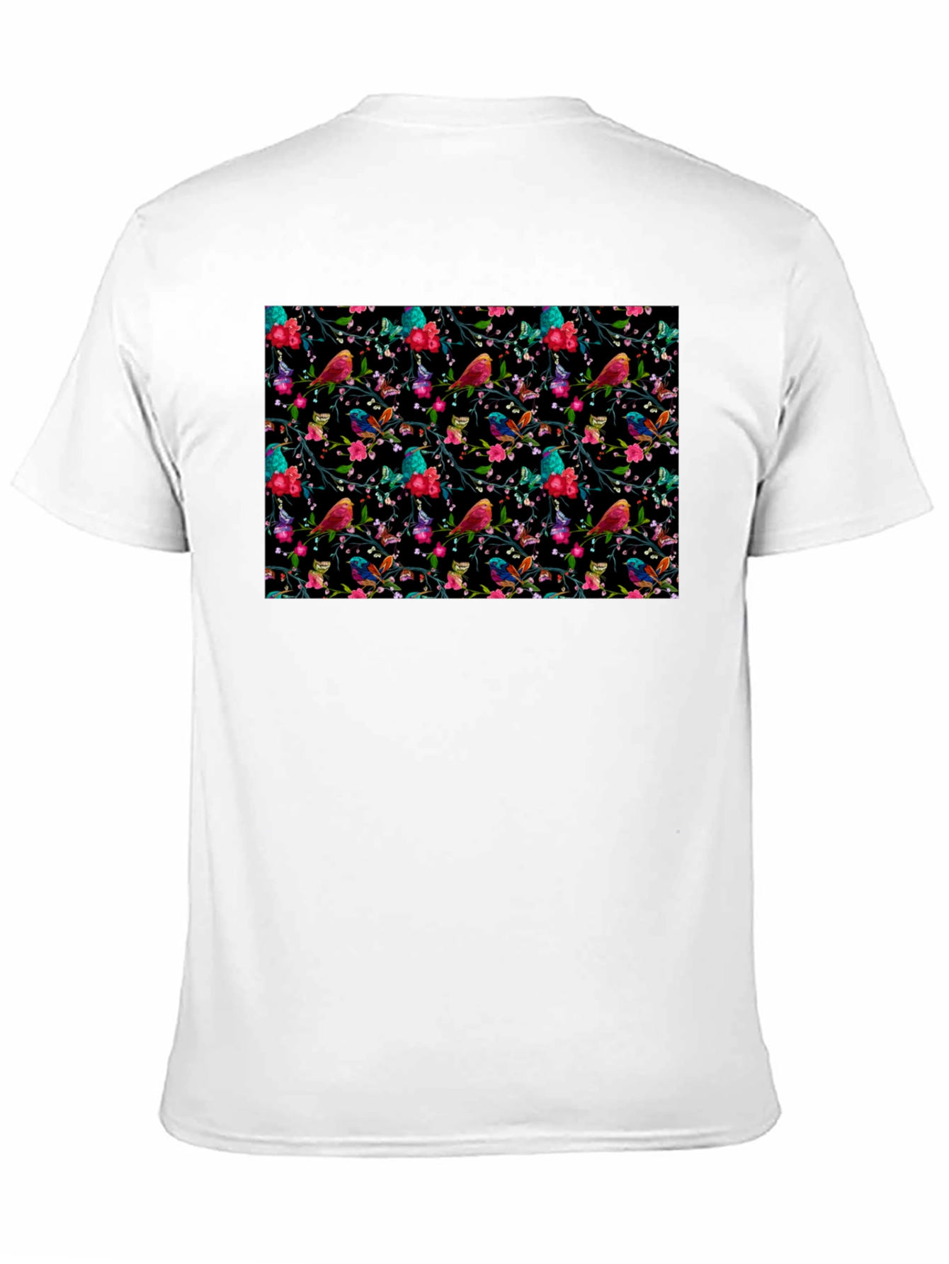 Floral Bird Print Black Tee