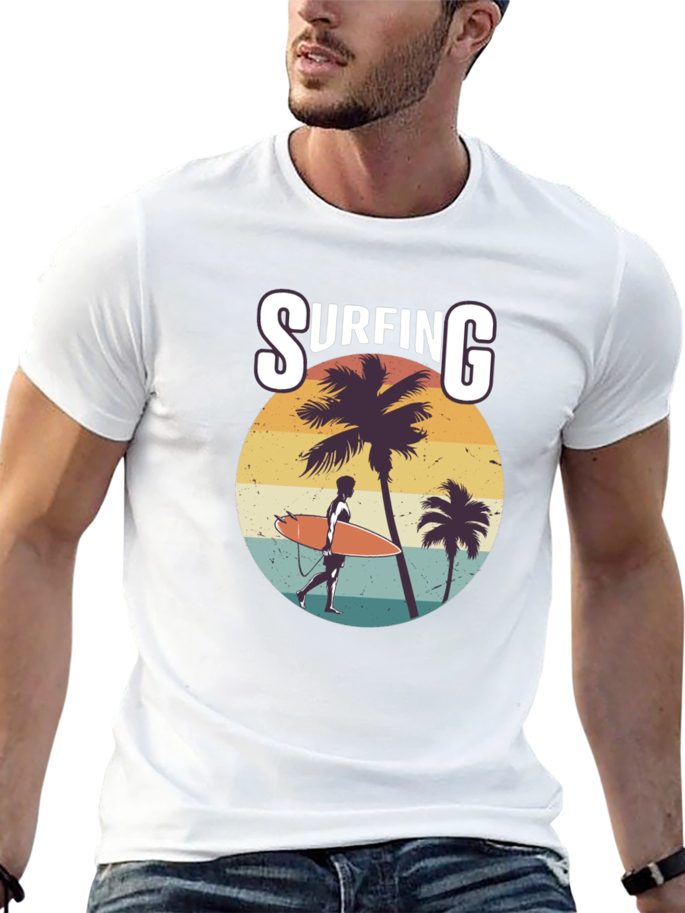Surfing Graphic Print Black T-Shirt