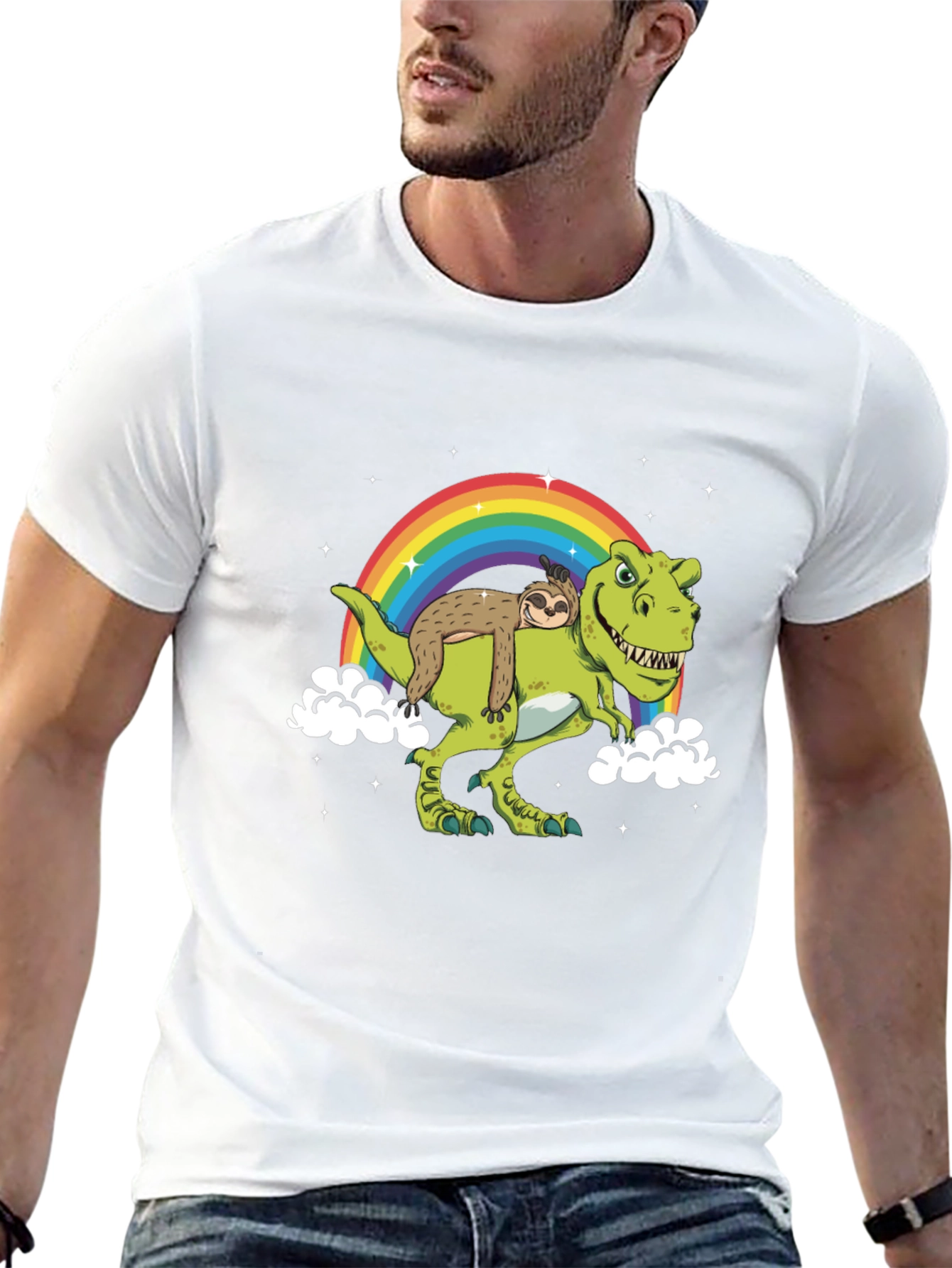 Sloth Riding Dinosaur Rainbow T-Shirt