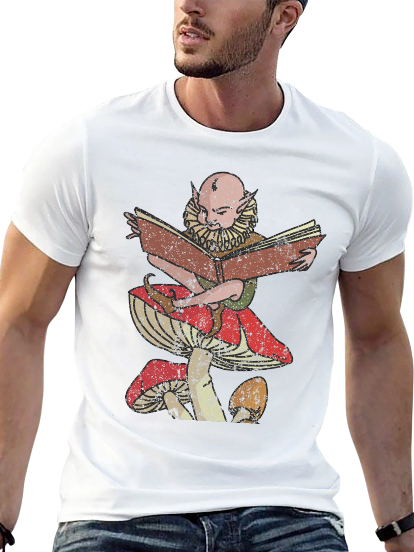 Mushroom Elf Reading Book Graphic T-Shirt