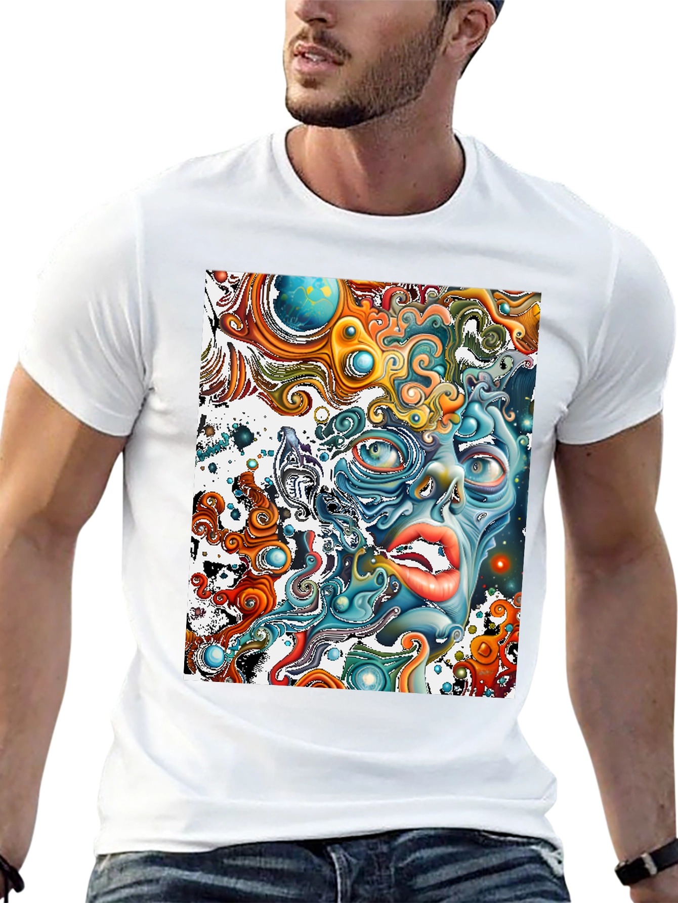 Surreal Face Graphic T-Shirt - Black