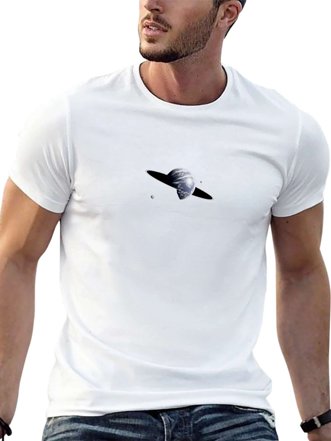 Saturn Graphic Black T-Shirt - Modern Space Design