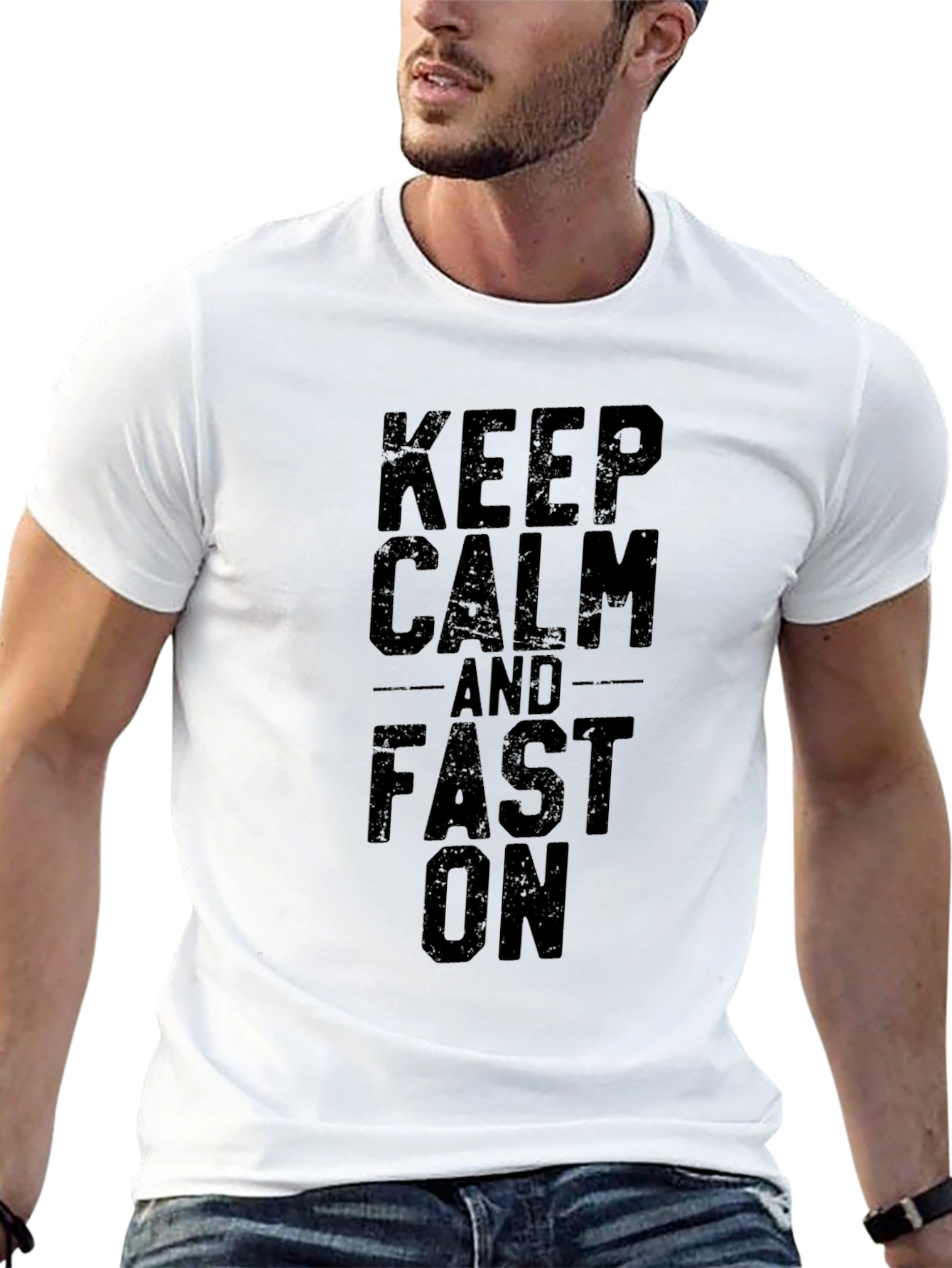 Keep Calm and Fast On Black Graphic Tee Shirt