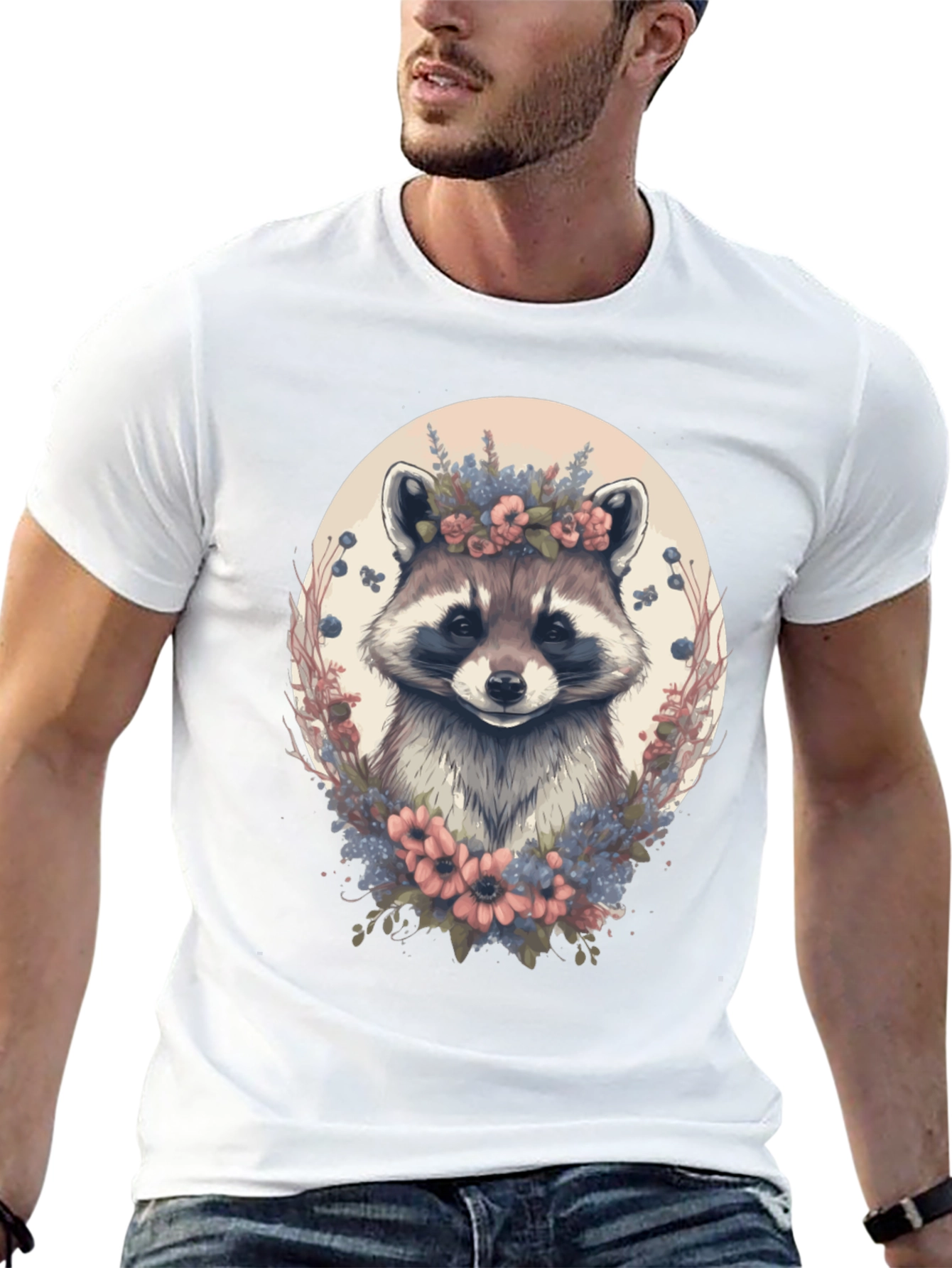Raccoon Floral Wreath Graphic Tee
