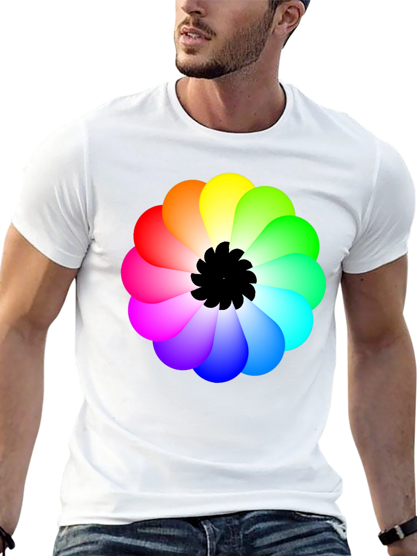 Rainbow Flower Graphic Black T-Shirt