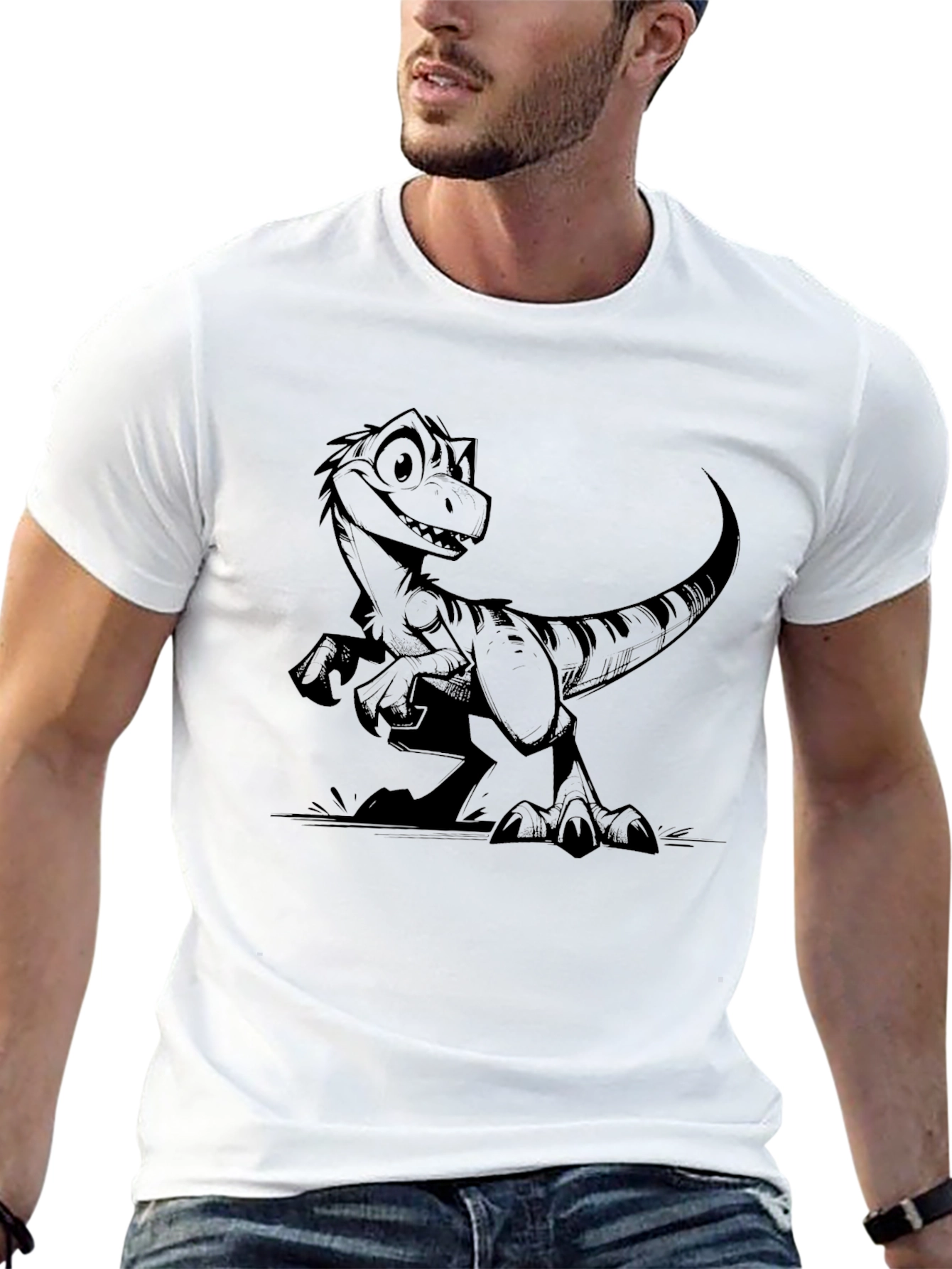 Dino Graphic Tee - Black Crew Neck
