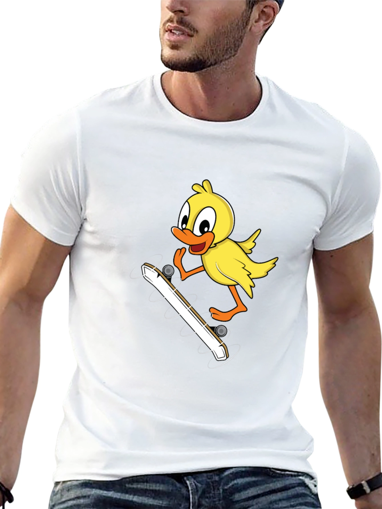 Duck Skateboarder Graphic Tee - Black Cotton Blend