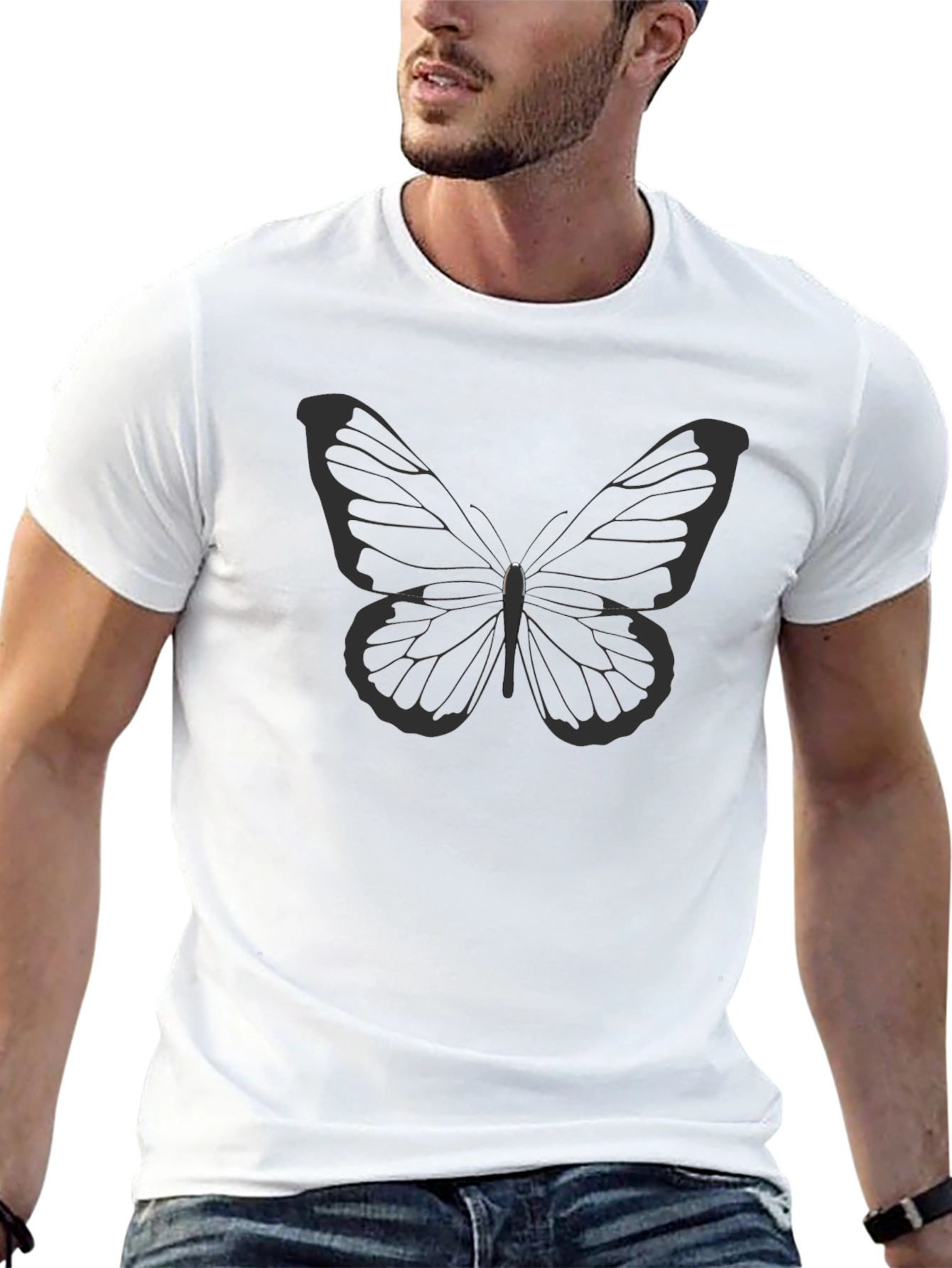Butterfly Graphic Tee - Stylish Black Cotton T-Shirt