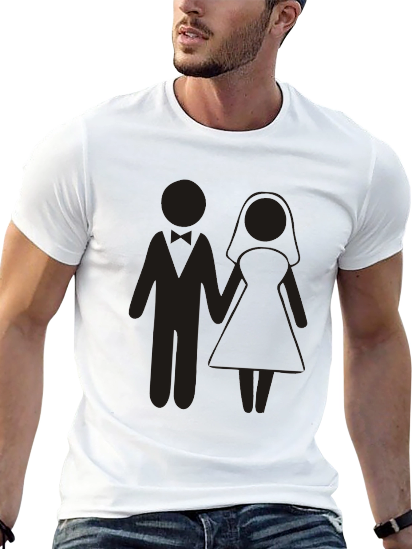 Wedding Couple Graphic Tee - Black Cotton Blend