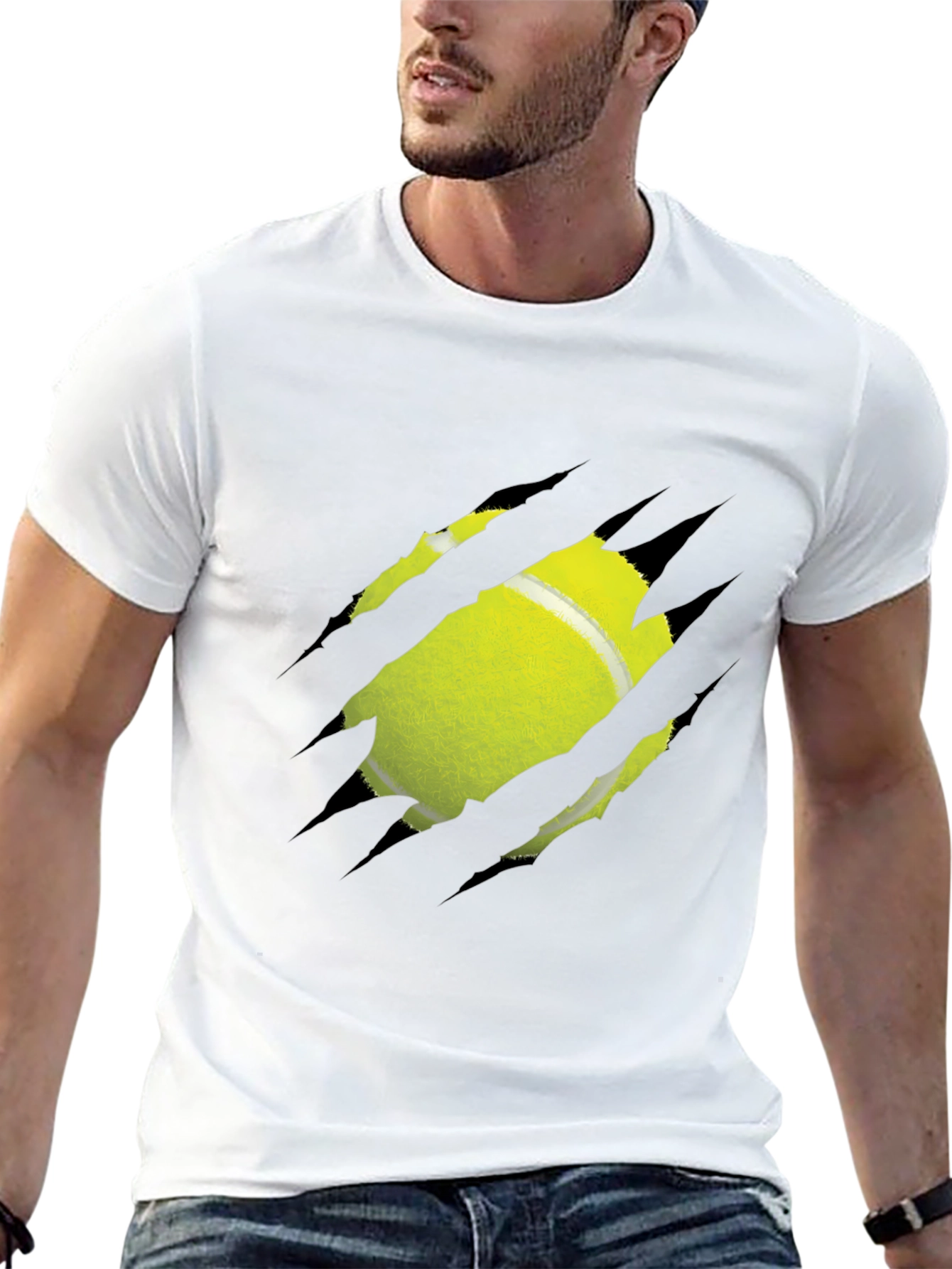 Tennis Ball Ripped Graphic Tee - Unique Design