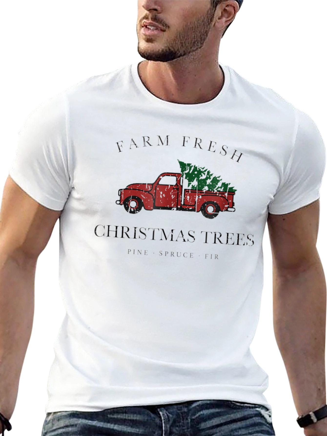 Farm Fresh Christmas Trees Truck Graphic Tee - Black