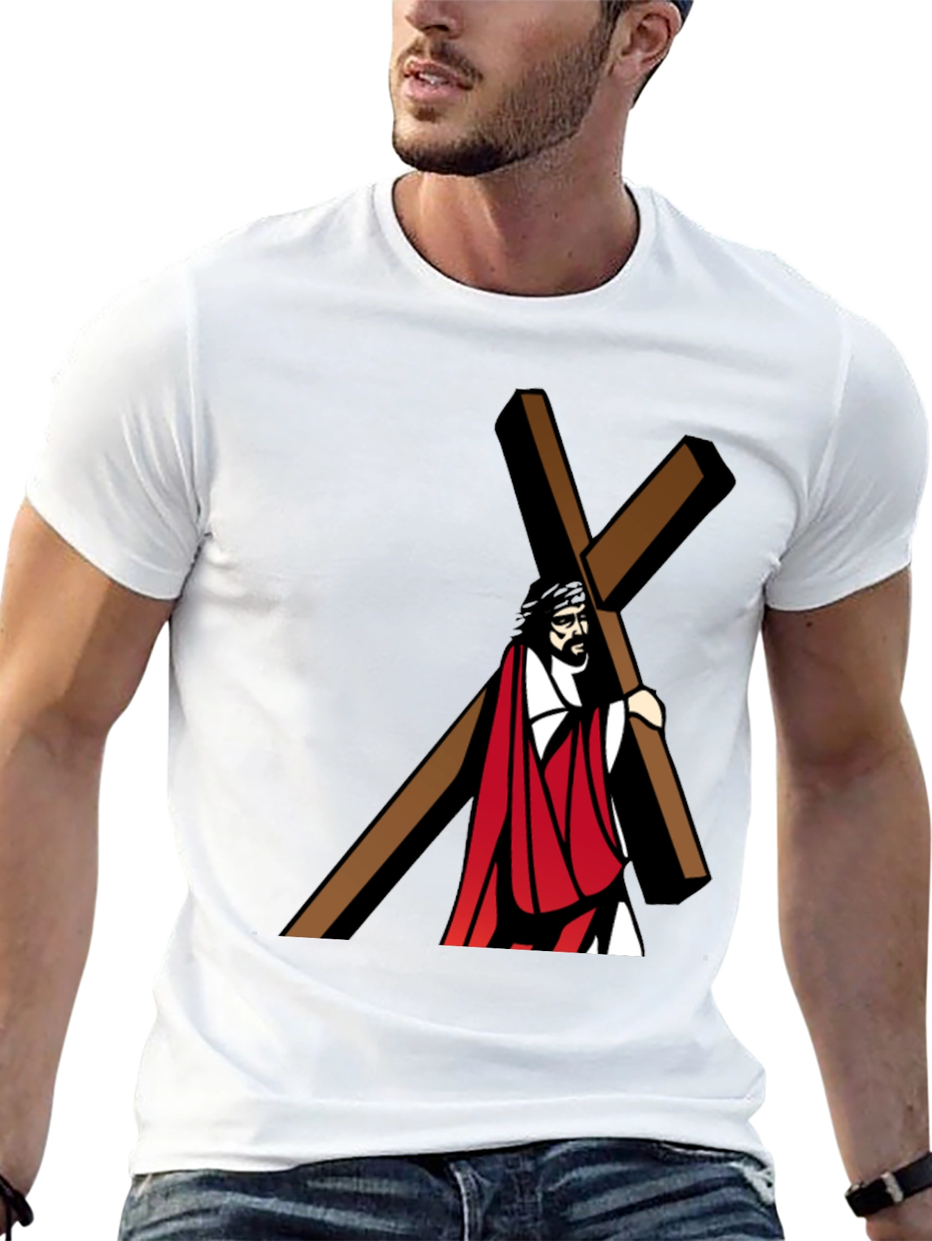 Jesus Carrying Cross Graphic T-Shirt - Black