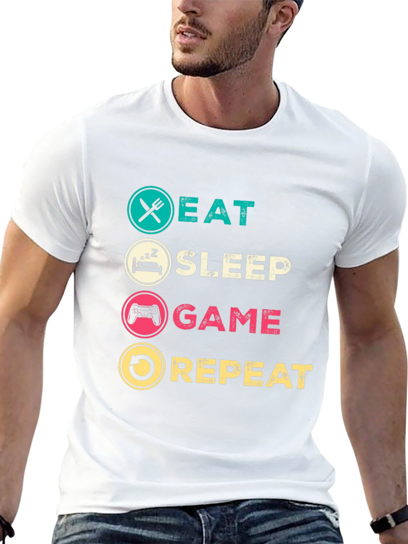 Eat Sleep Game Repeat Black Graphic T-Shirt