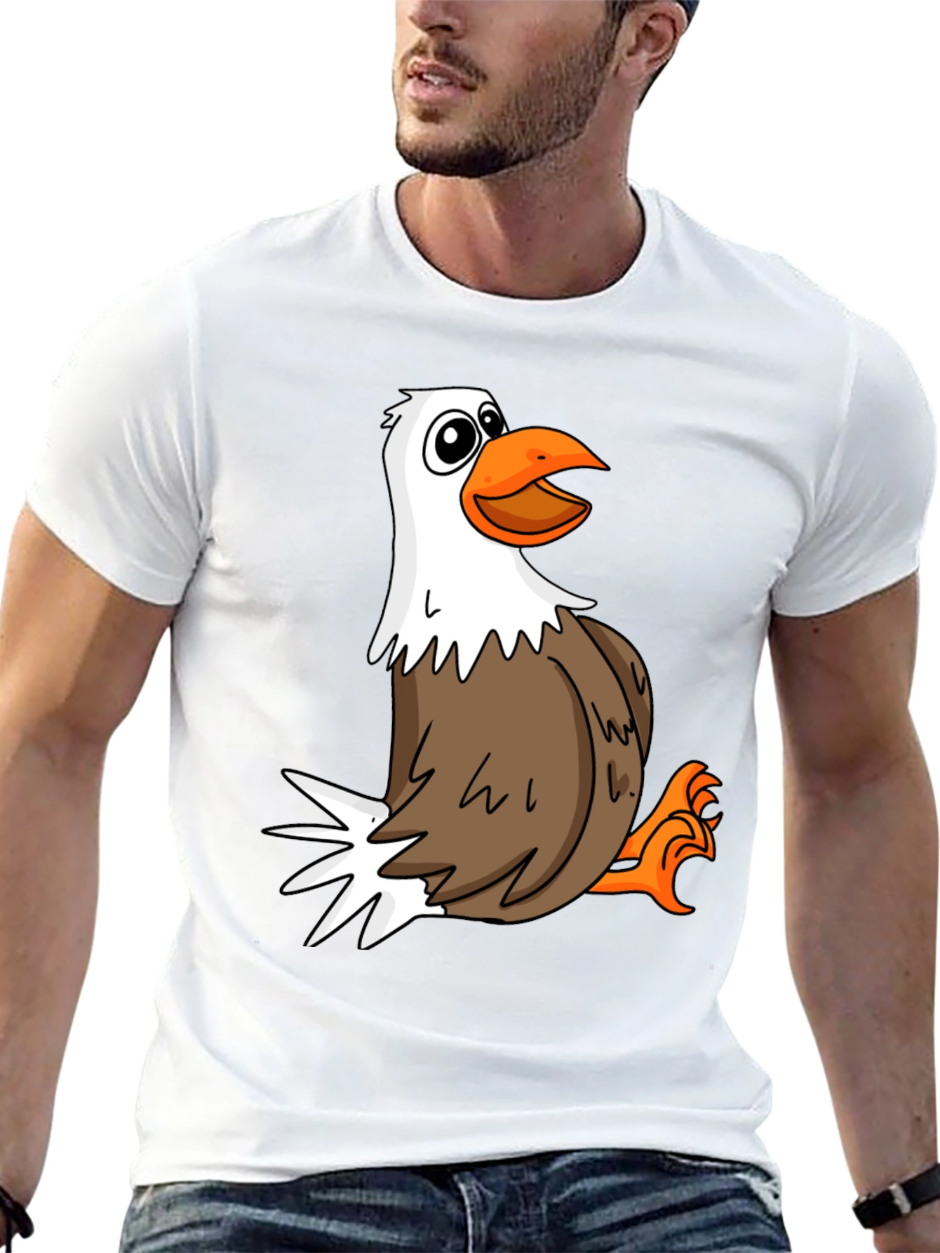 Funny Cartoon Eagle Black T-Shirt