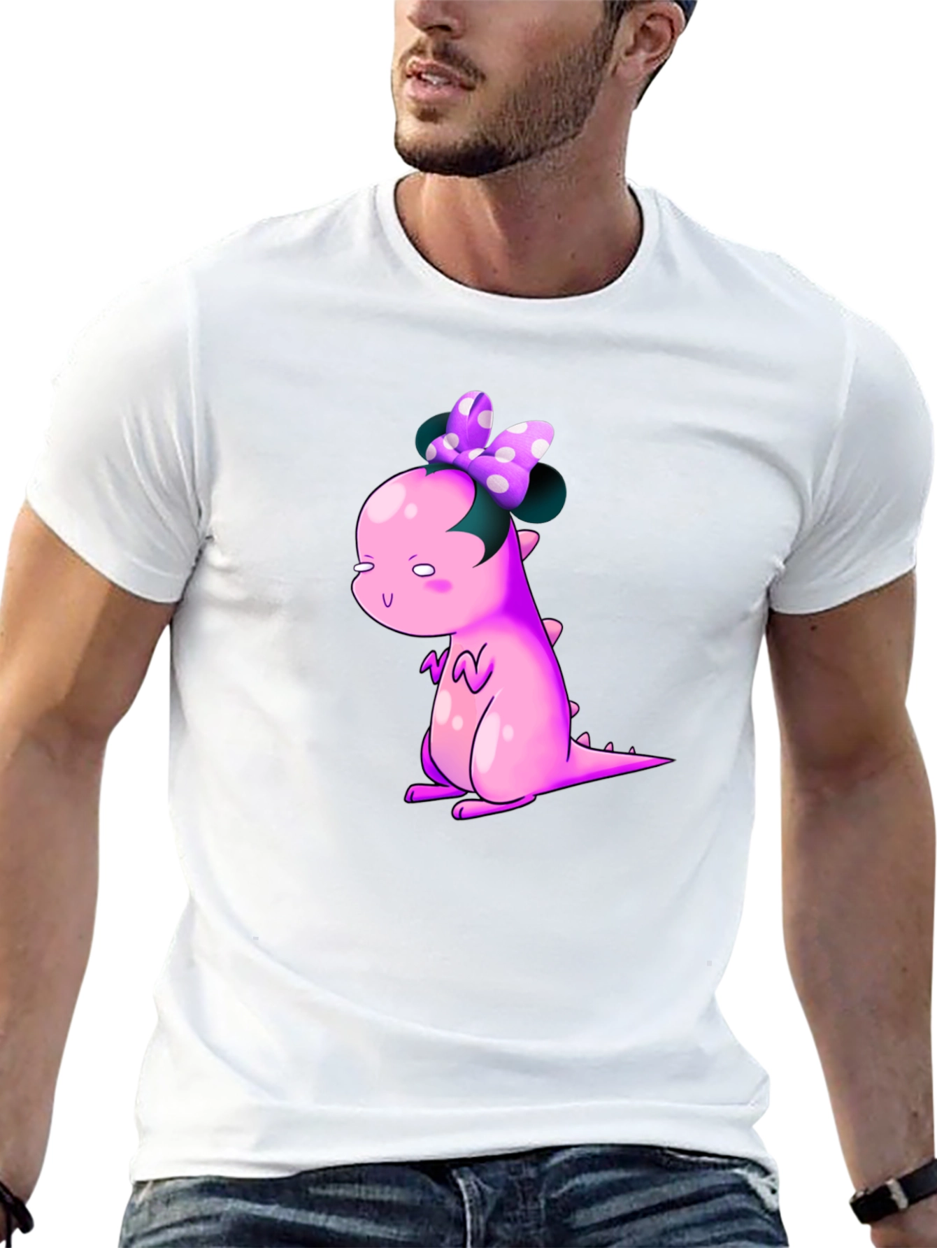 Dino Bow Tee - Cute Cartoon Dinosaur Graphic T-Shirt
