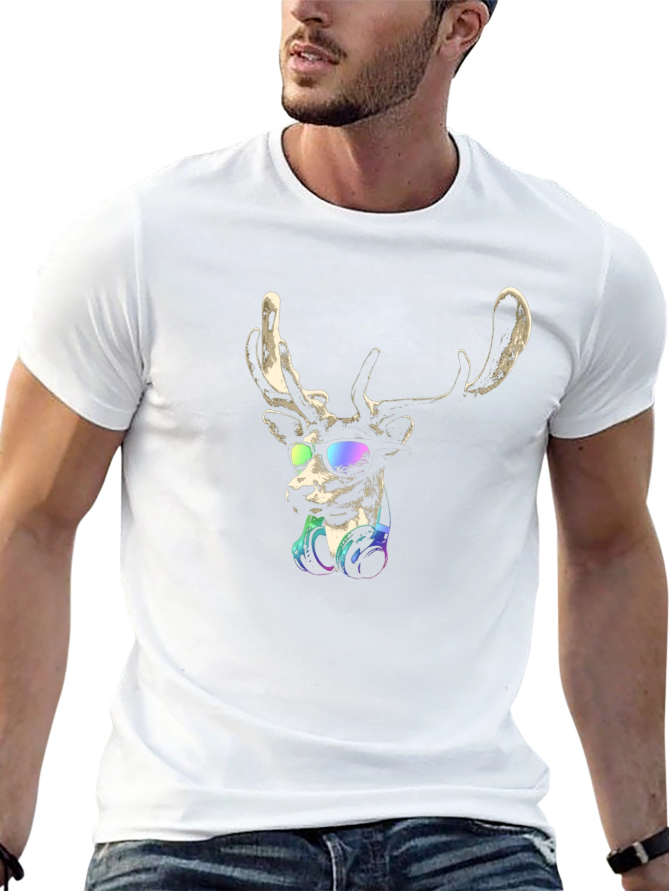Cool Deer Graphic T-Shirt - Mens Black Tee