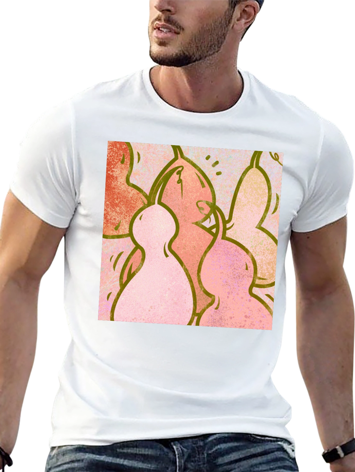 Abstract Figure Print Black Crew Neck T-Shirt