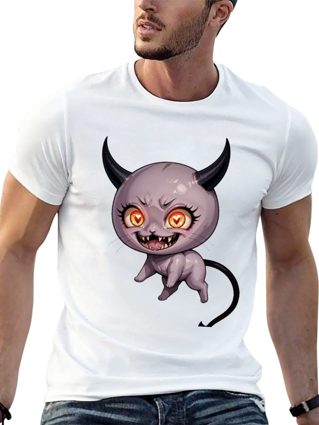 Devil Cat Graphic T-Shirt - Black Cotton Tee