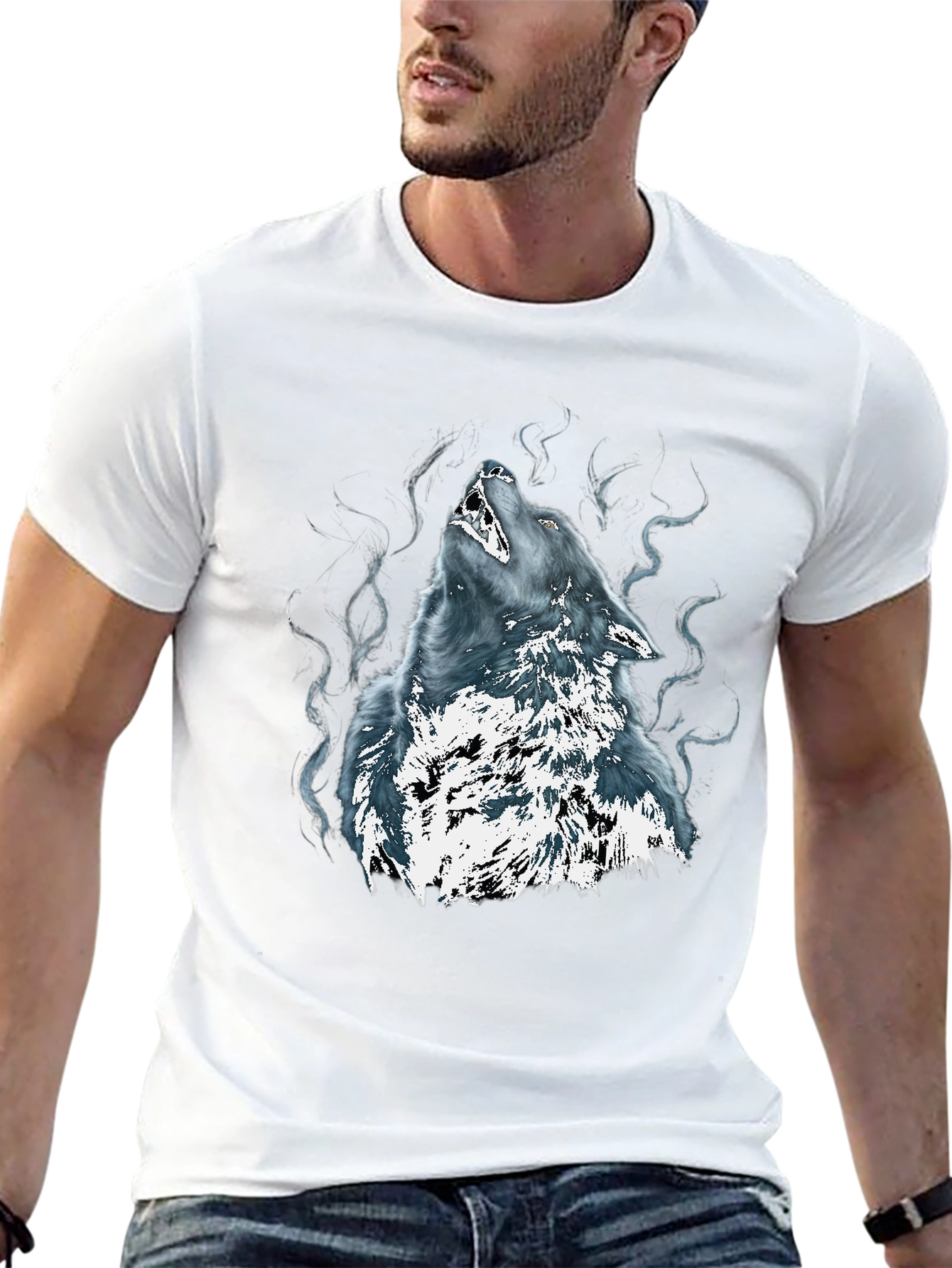 Wolf Graphic Tee - Black Cotton Blend T-Shirt