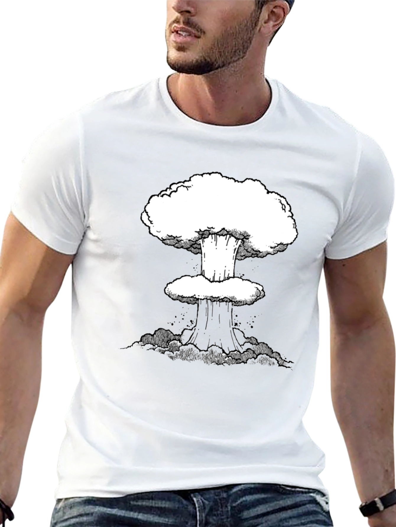 Mushroom Cloud Graphic Tee - Black Cotton Casual