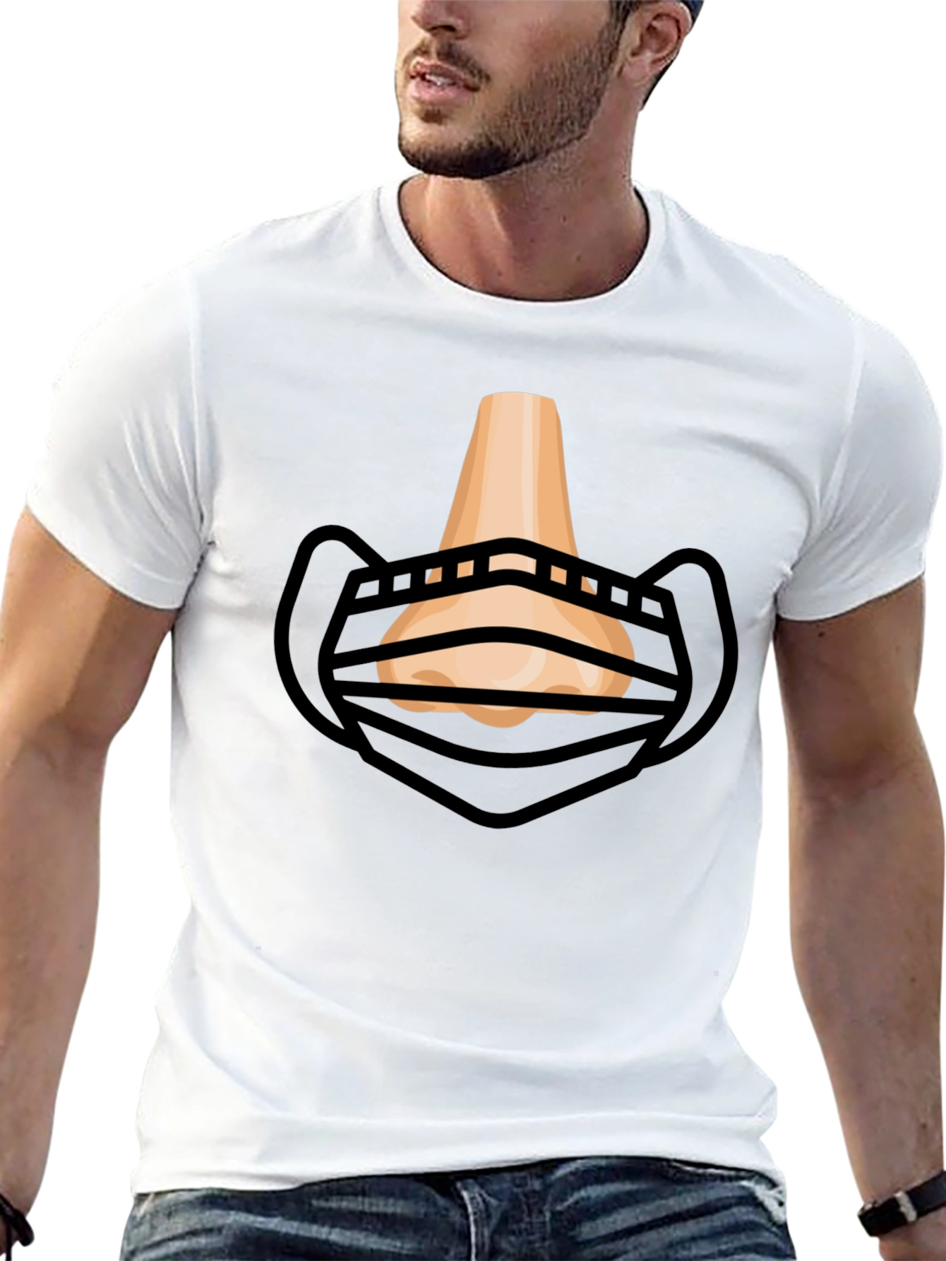 Humorous Masked Nose Graphic T-Shirt - Black