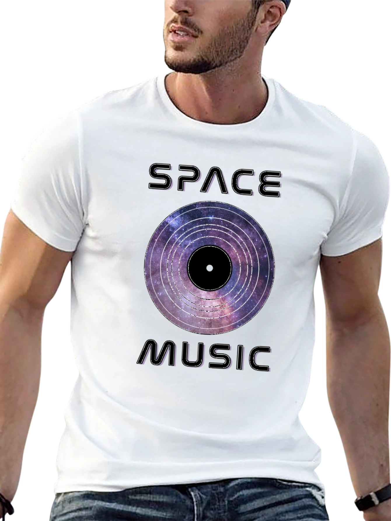 Space Music Graphic Tee - Galaxy Vinyl Design