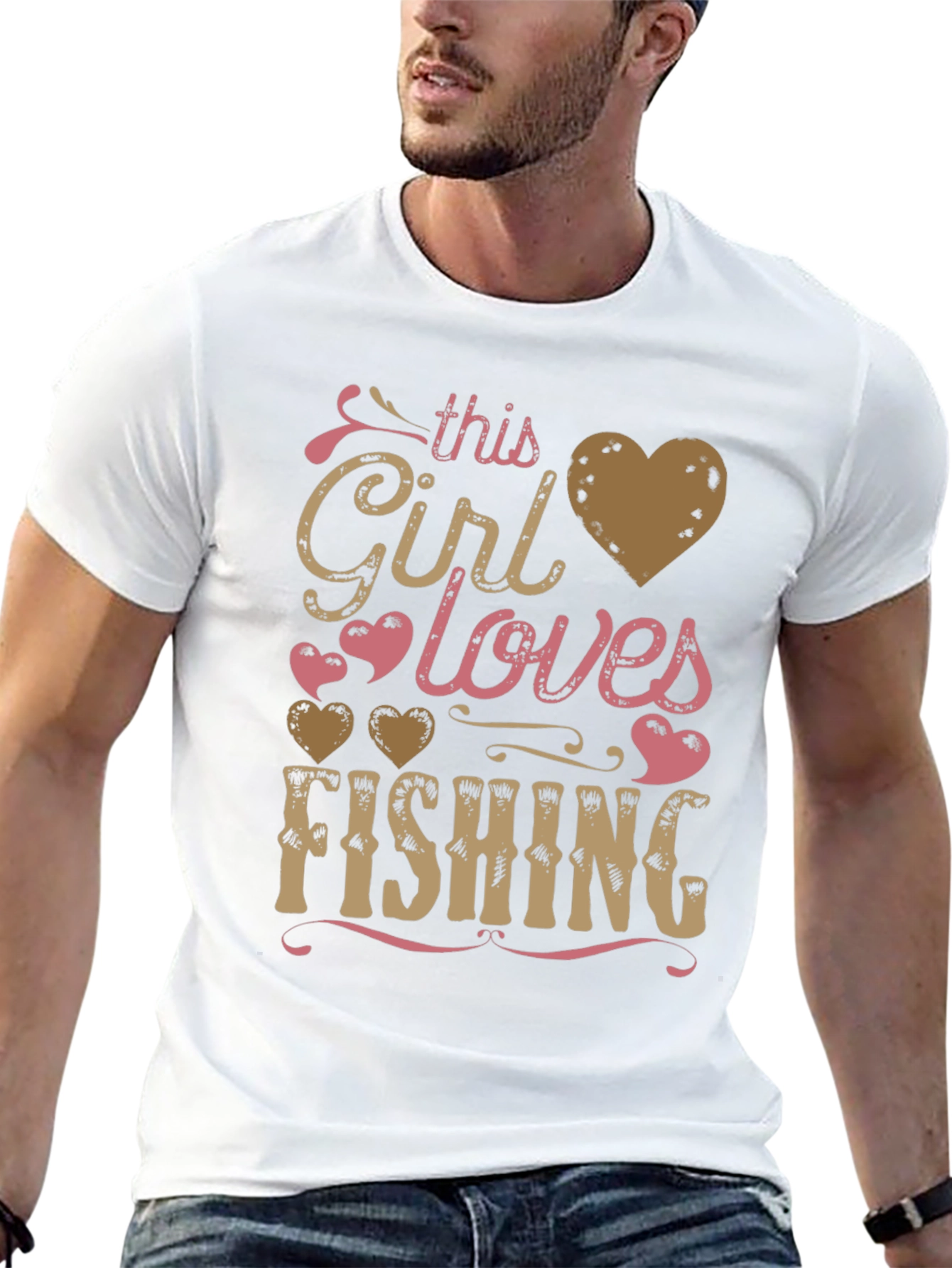 Fishing Girl Tee: Loves Fishing Heart Design