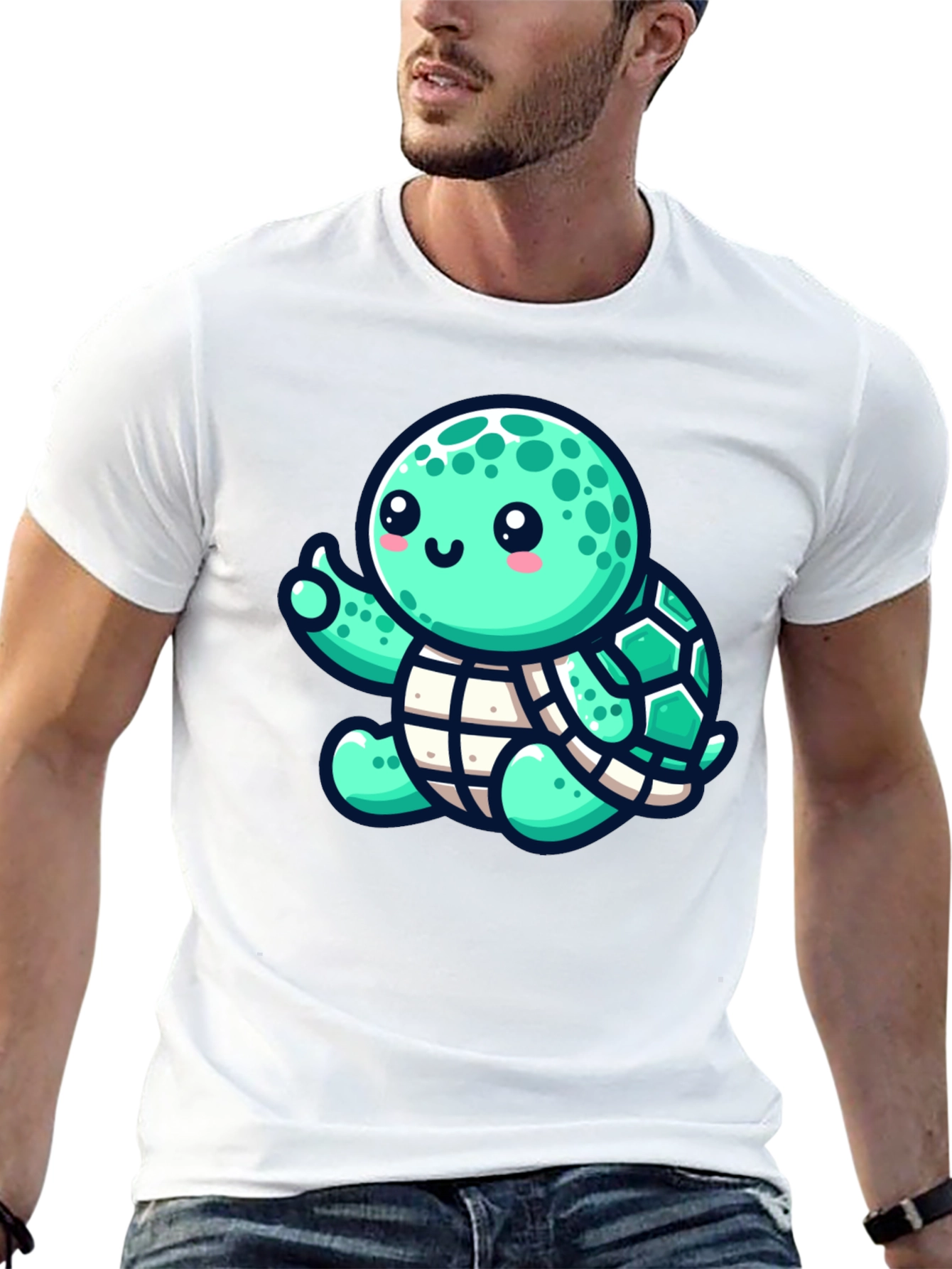 Cute Turtle Graphic Tee - Black Cotton T-Shirt