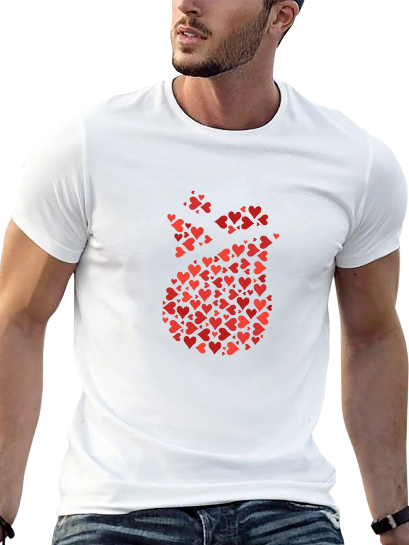 Heart Pattern Graphic Tee - Mens Black T-Shirt