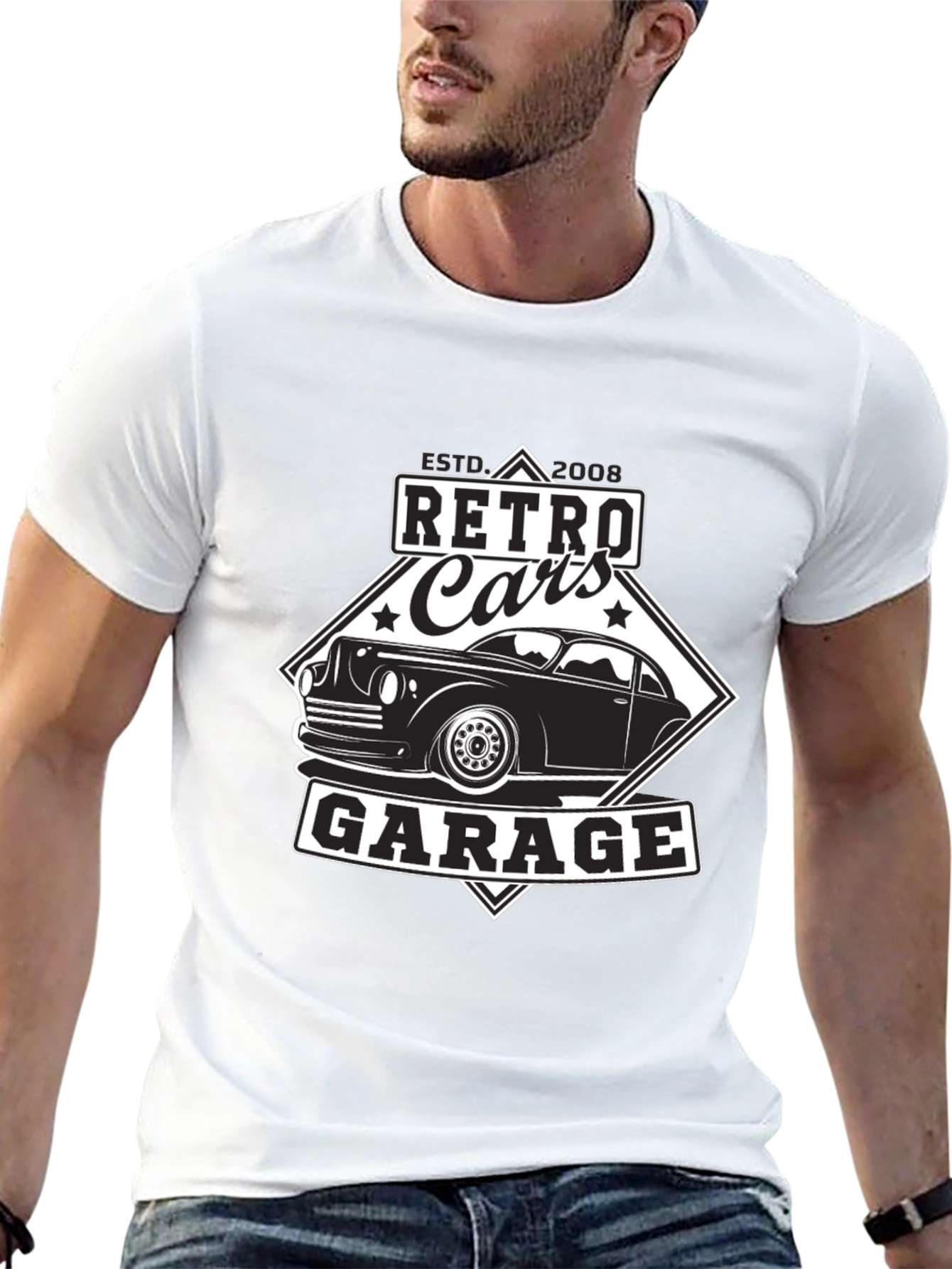 Retro Cars Garage Black T-Shirt