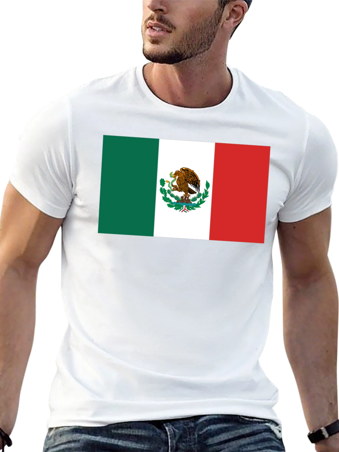 Mexico Flag T-Shirt - Black Crew Neck Tee