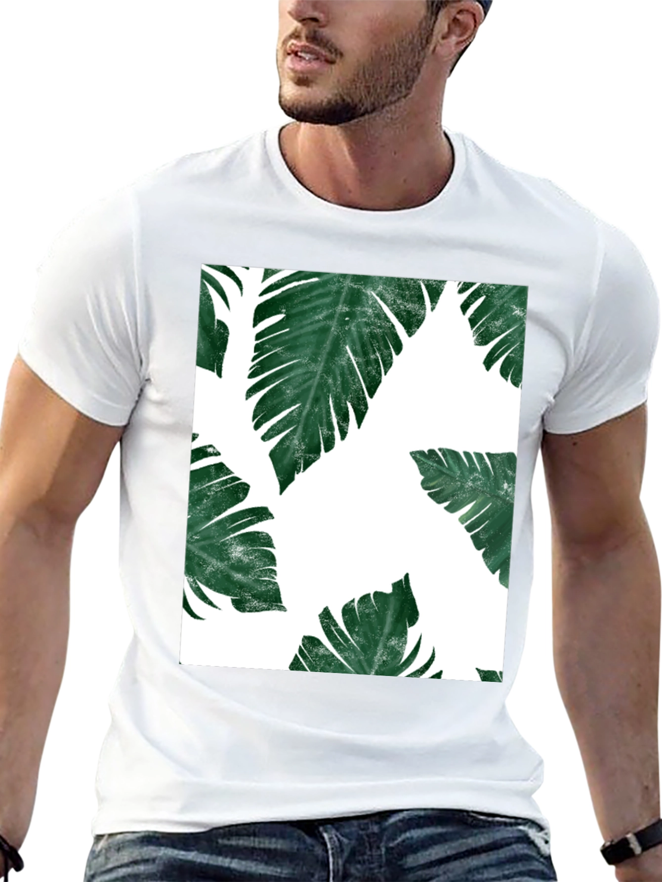 Tropical Leaf Print T-Shirt - Modern Graphic Tee