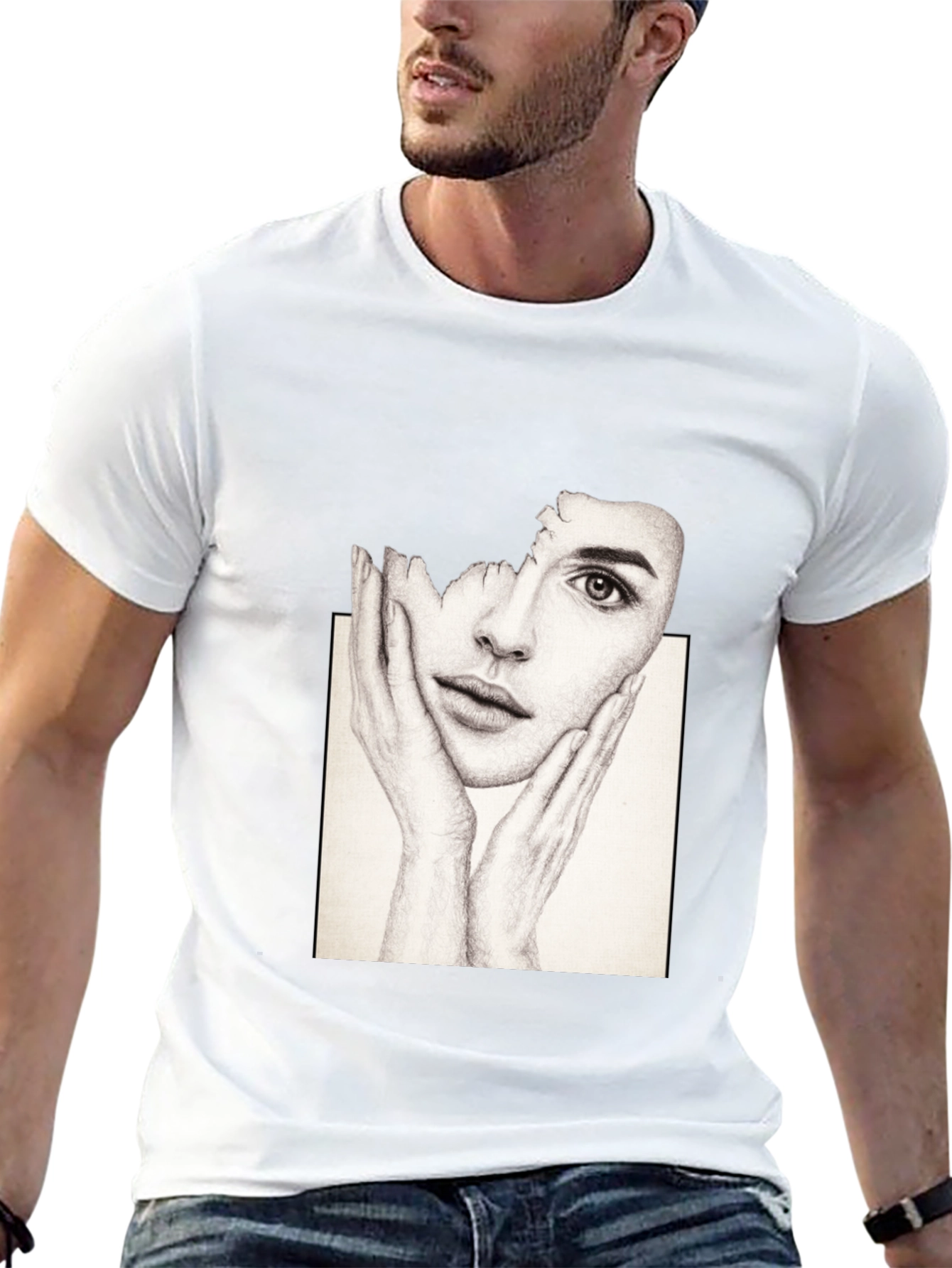 Artistic Face Print Black T-Shirt
