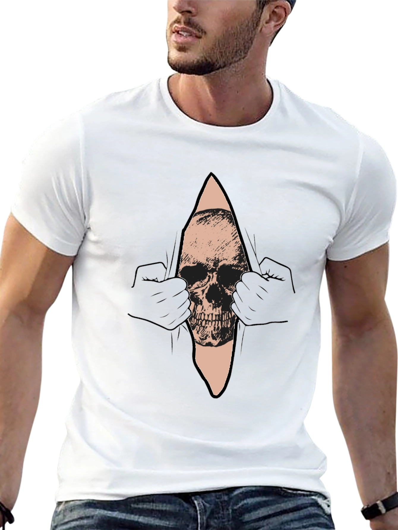 Skull Graphic T-Shirt - Mens Black Crew Neck Tee