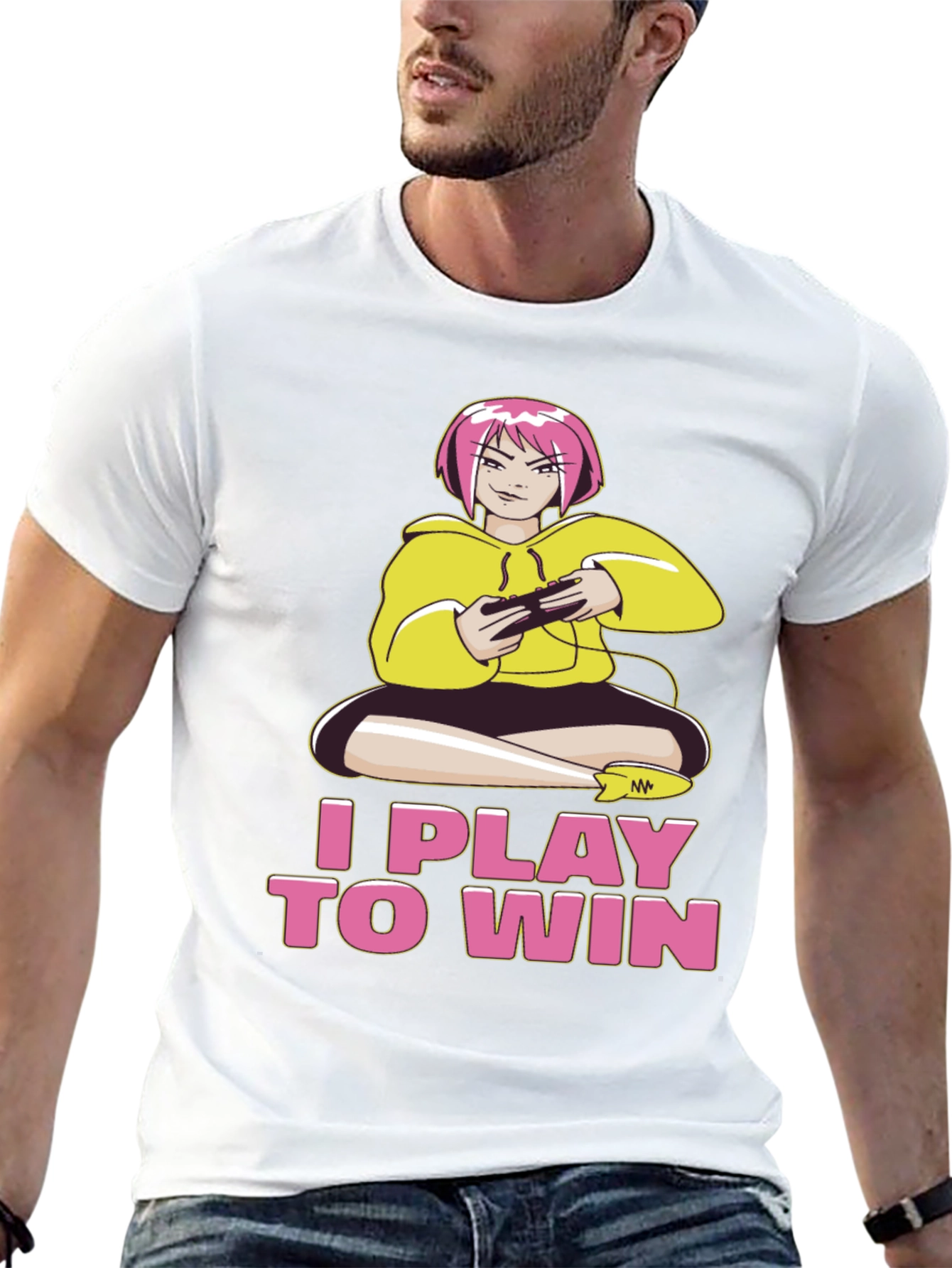 I Play to Win Gamer Anime Girl Black T-Shirt