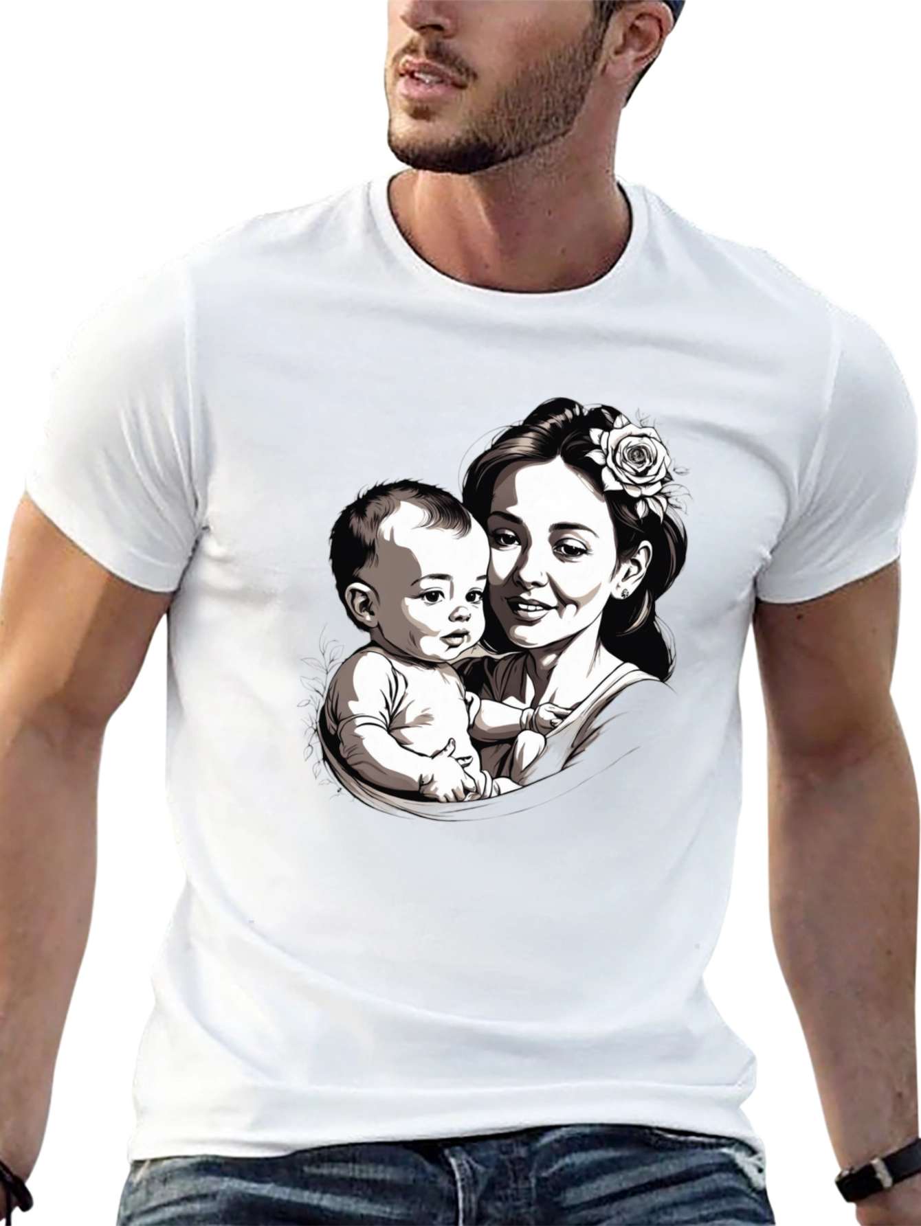 Mother & Child Graphic Tee - Black Unisex T-Shirt
