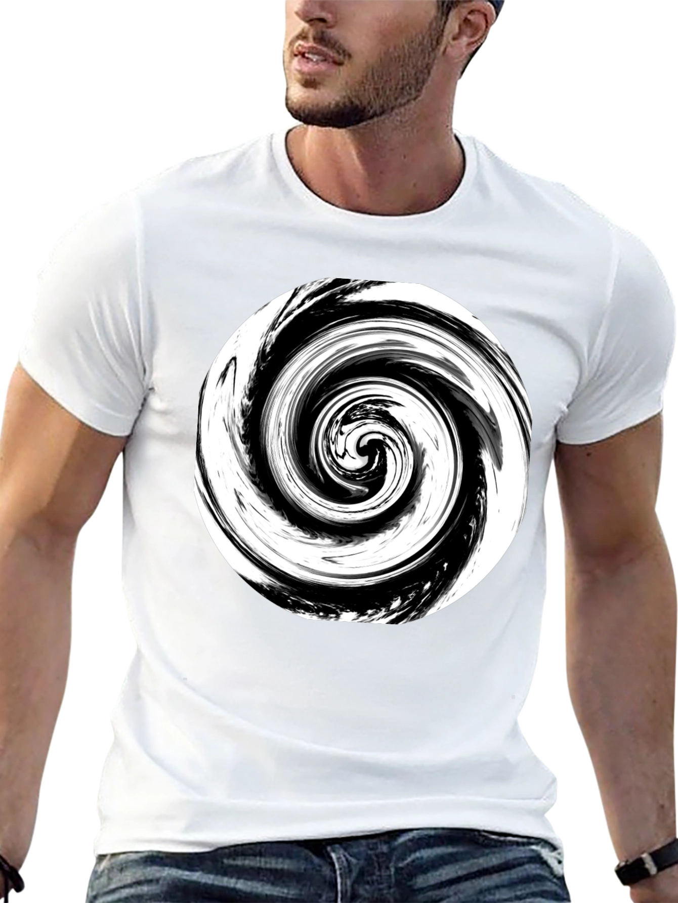 Abstract Swirl Graphic Print Black T-Shirt