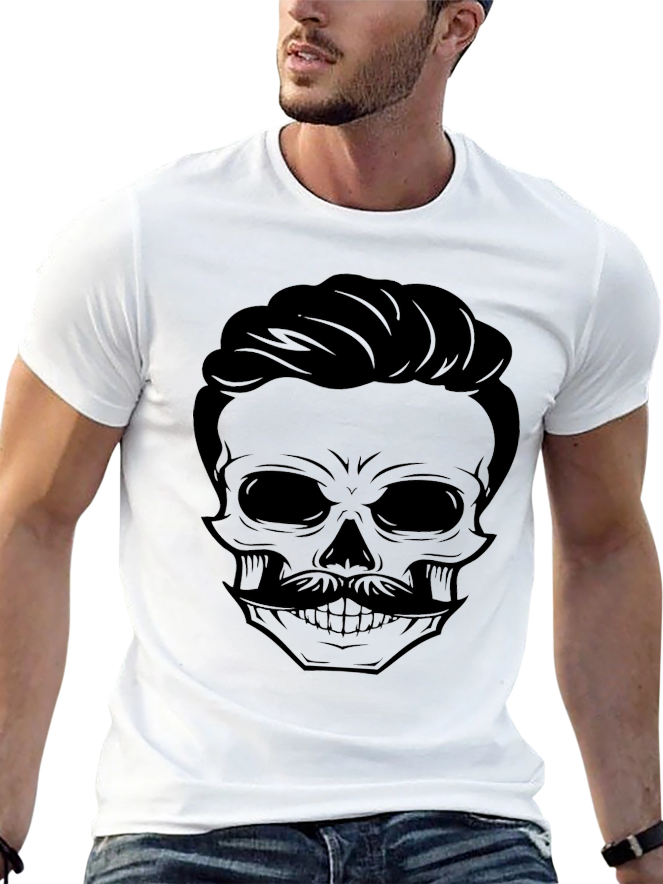 Skull and Mustache Graphic T-Shirt - Mens