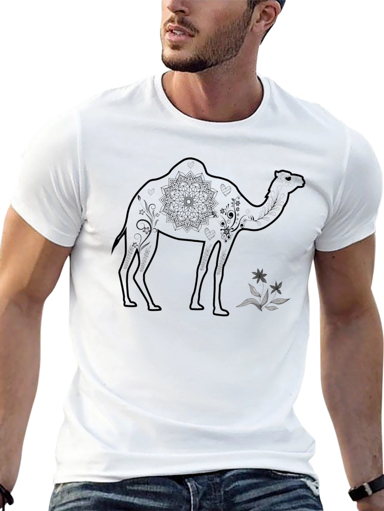 Camel Mandala Graphic Tee - Unisex Black T-Shirt