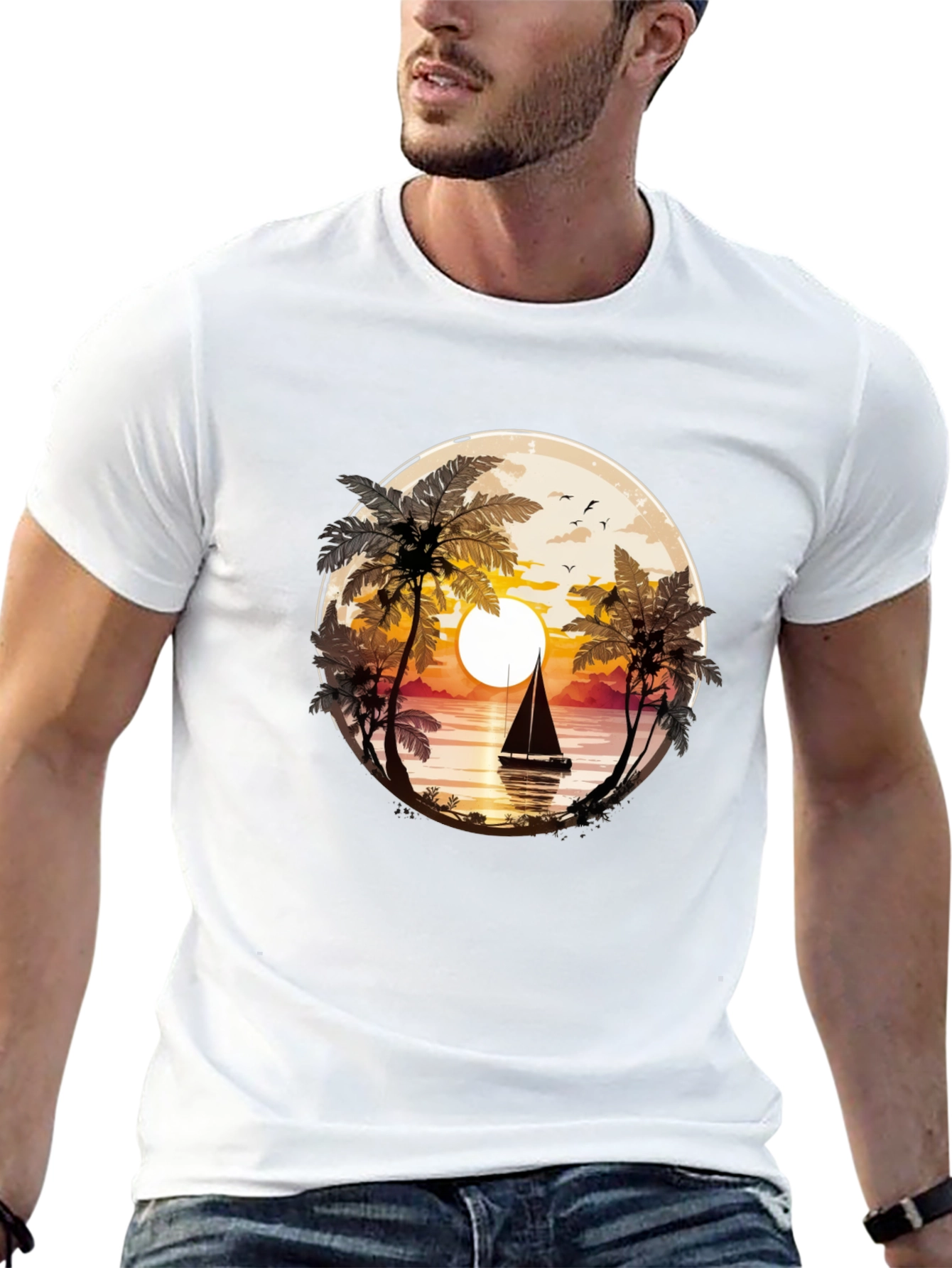 Sunset Sailboat Graphic Tee - Coastal Style