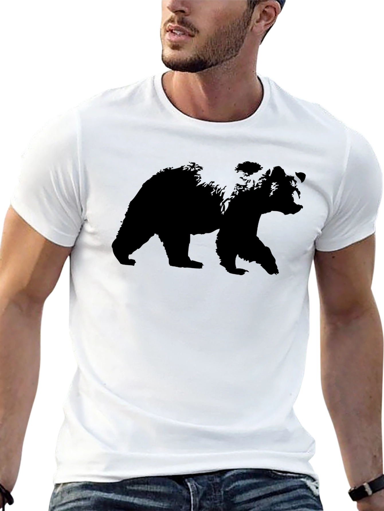 Mens Black Bear Silhouette Graphic Tee