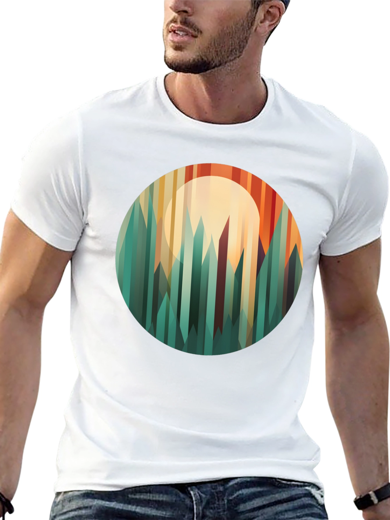 Geometric Mountainscape Graphic Tee - Modern Style