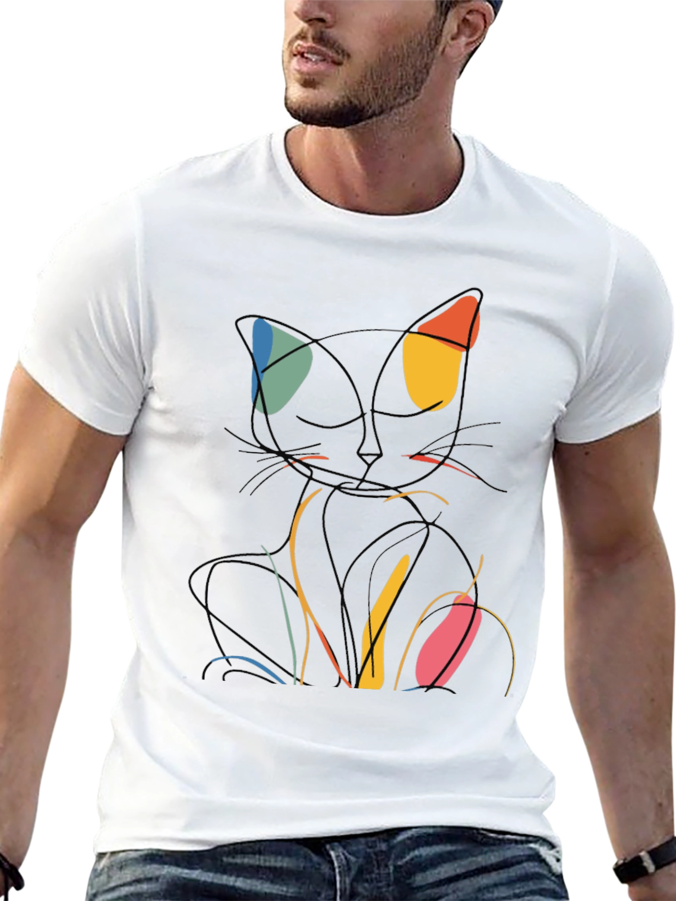 Abstract Cat Line Art Graphic T-Shirt