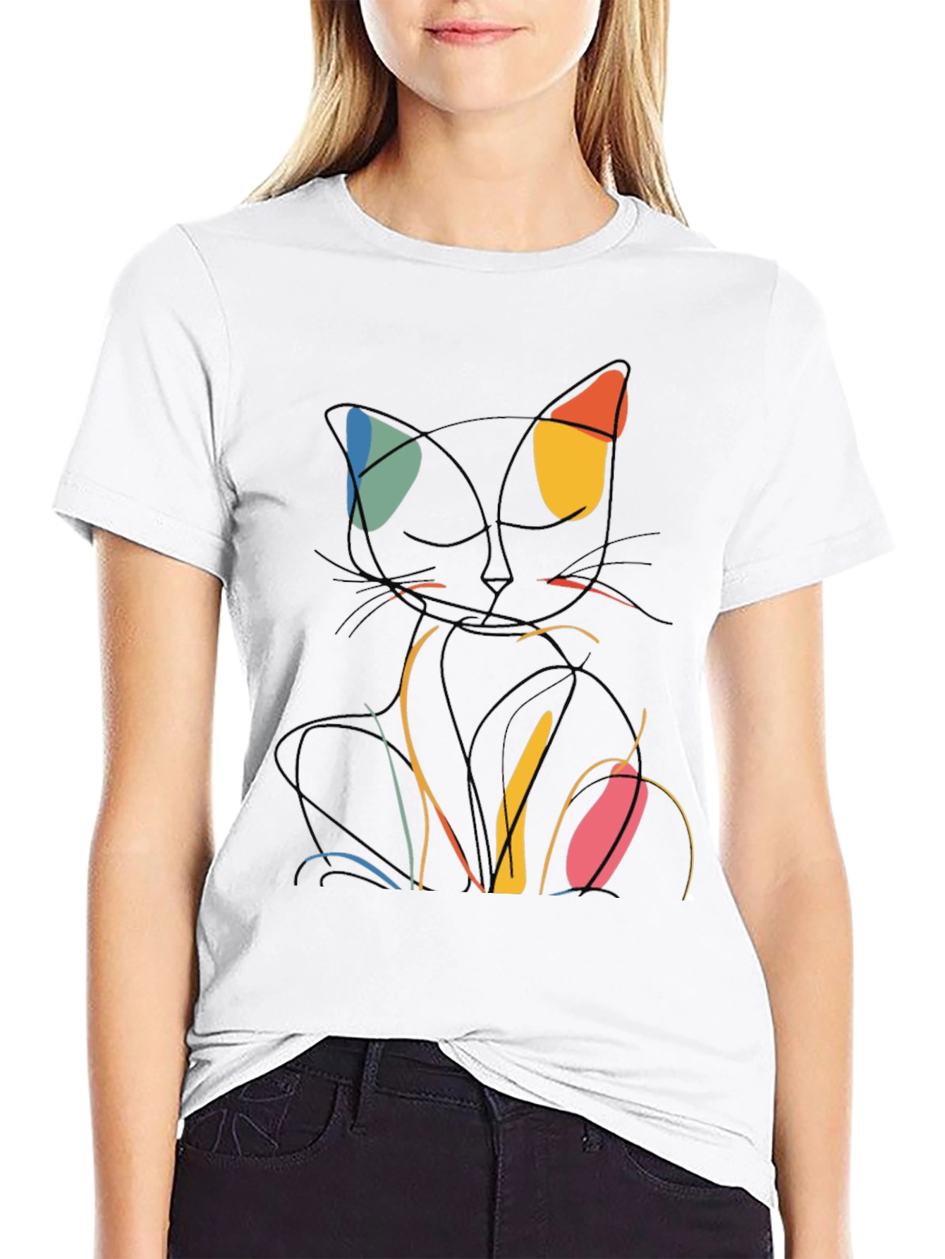 Abstract Cat Line Art Graphic T-Shirt