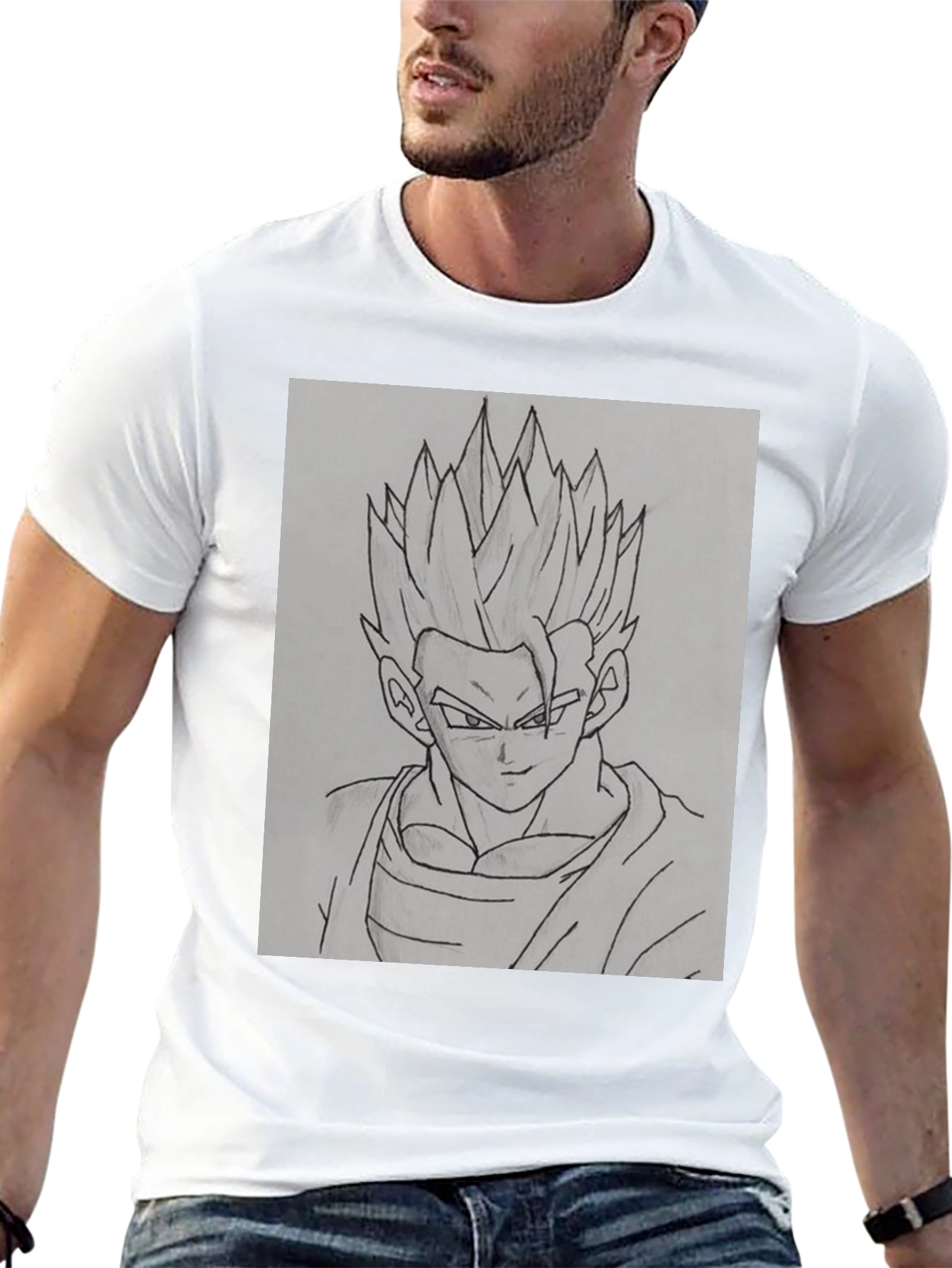 Anime Character Sketch Black T-Shirt
