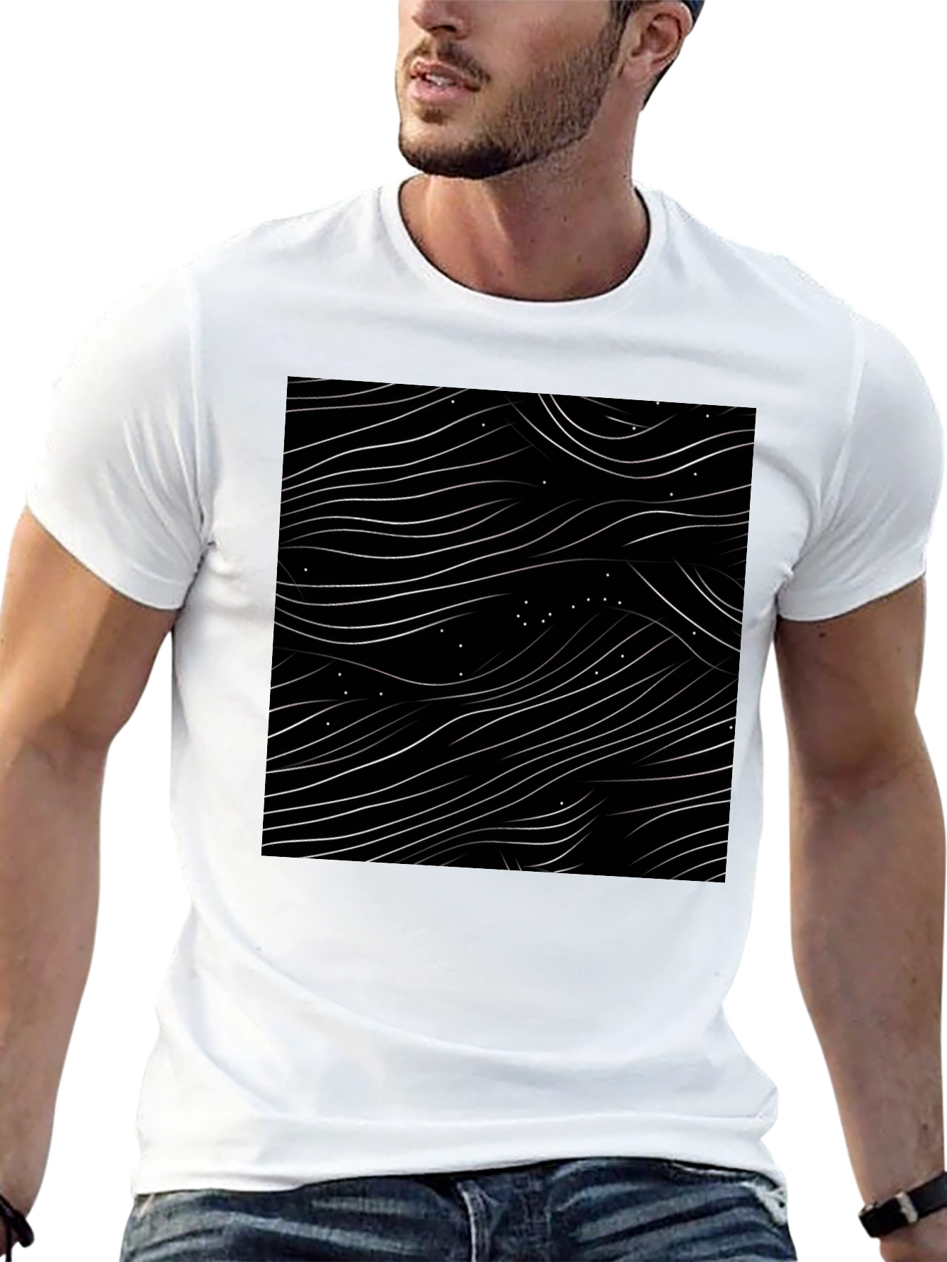 Abstract Wave Pattern Black T-Shirt