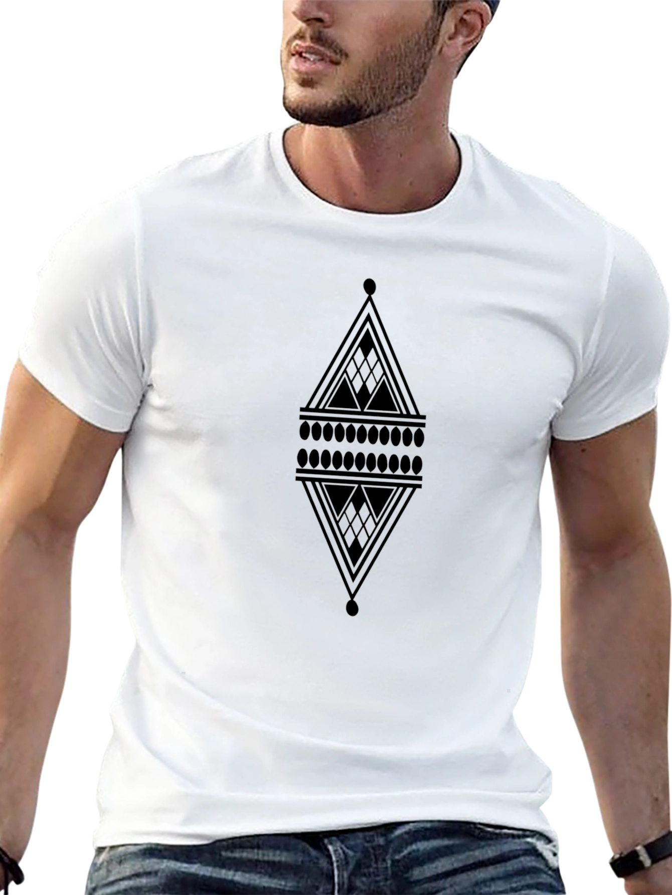 Mens Black Graphic Tee - Abstract Diamond Design