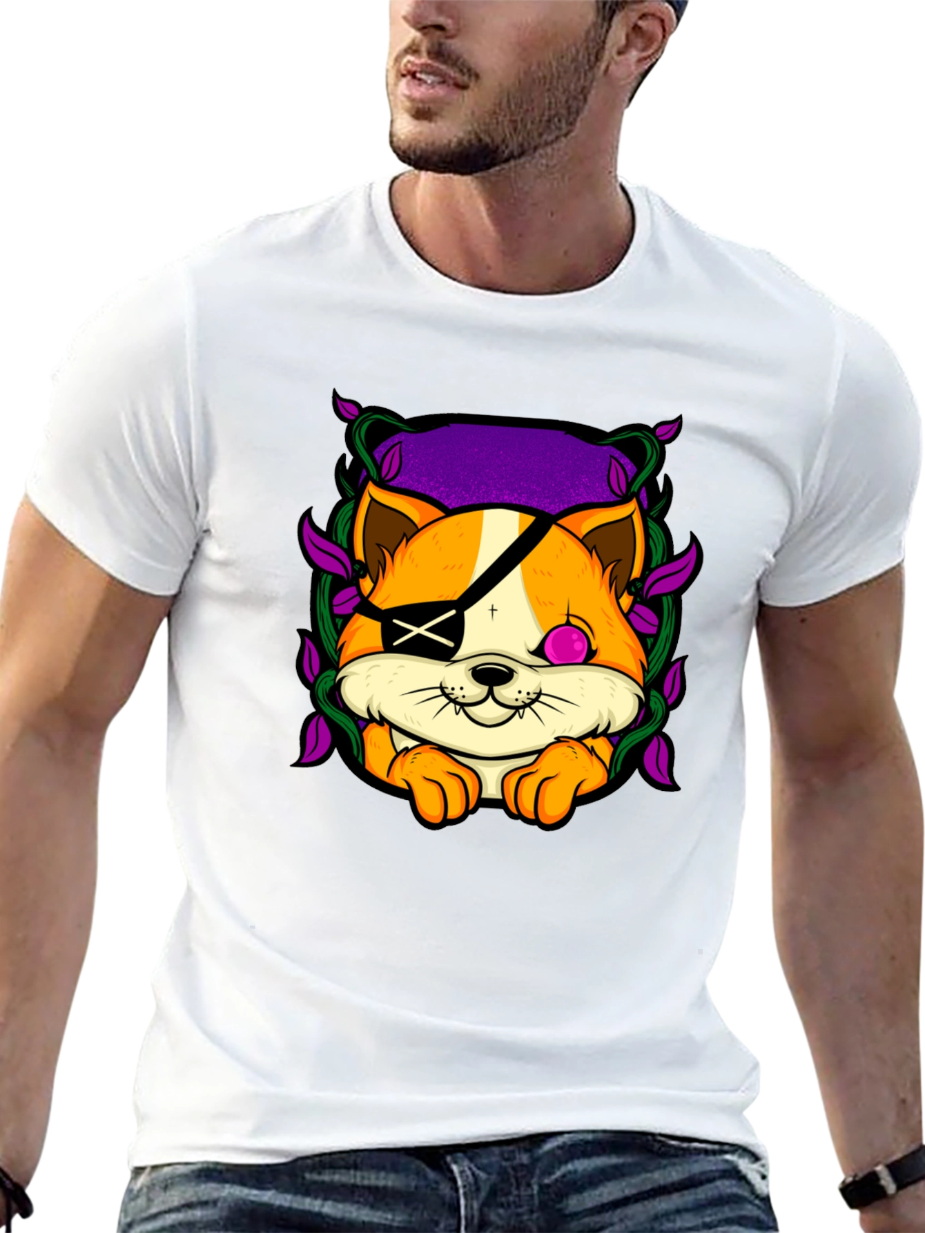 Pirate Cat Graphic T-Shirt - Unique Animal Tee